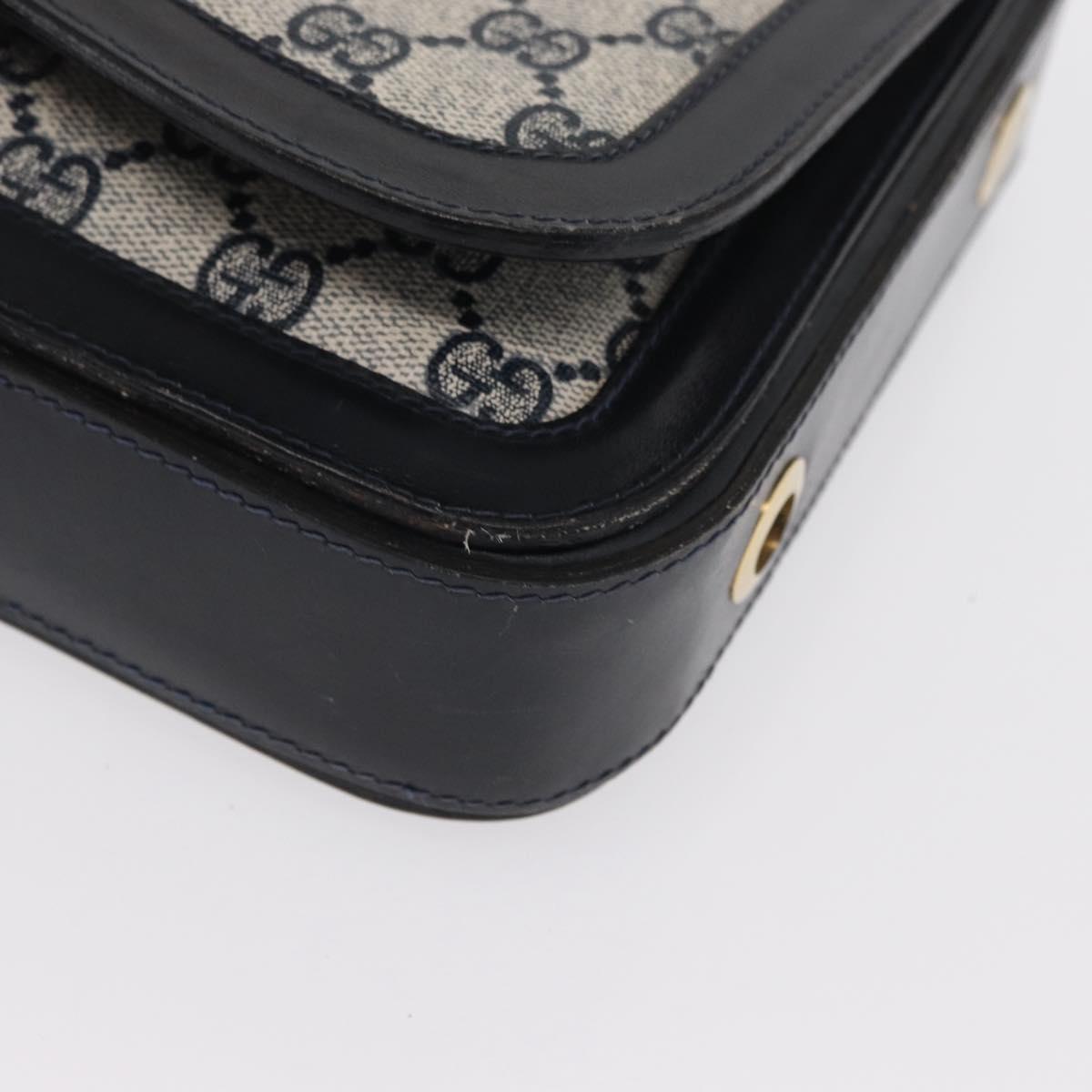 GUCCI GG Supreme Sherry Line Shoulder Bag PVC Navy Gold Auth ka2109