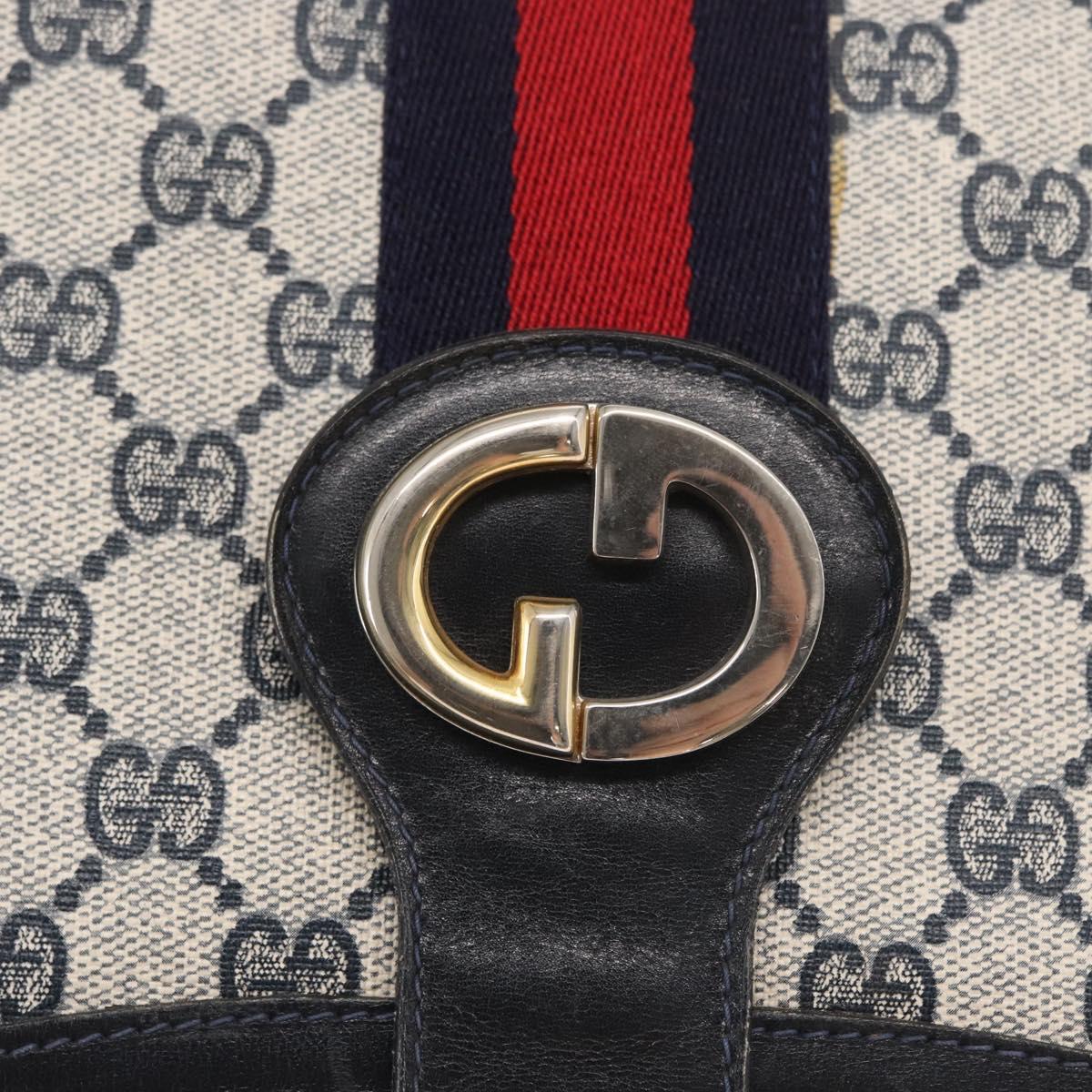 GUCCI GG Supreme Sherry Line Shoulder Bag PVC Navy Gold Auth ka2109