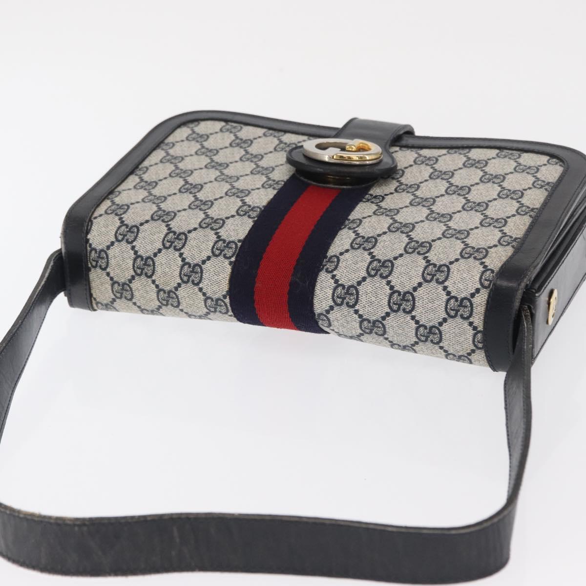 GUCCI GG Supreme Sherry Line Shoulder Bag PVC Navy Gold Auth ka2109