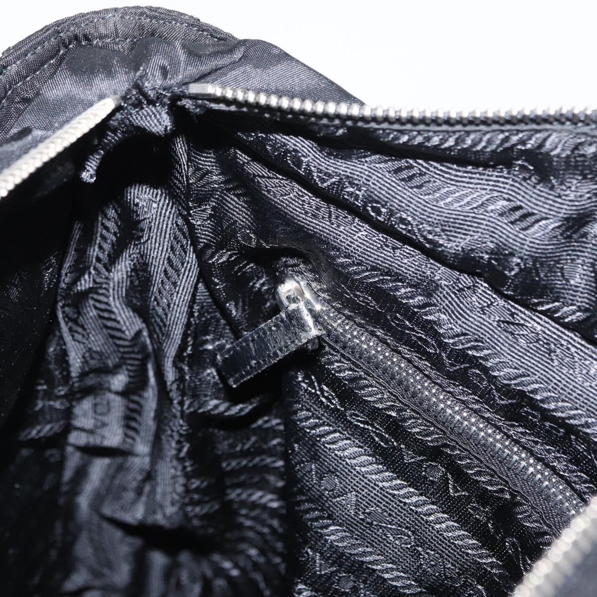 PRADA Tote Bag Nylon Leather Black Silver Auth ka211