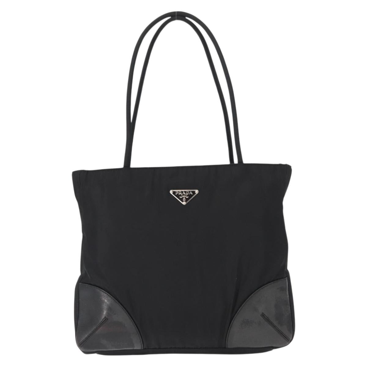 PRADA Tote Bag Nylon Leather Black Silver Auth ka211