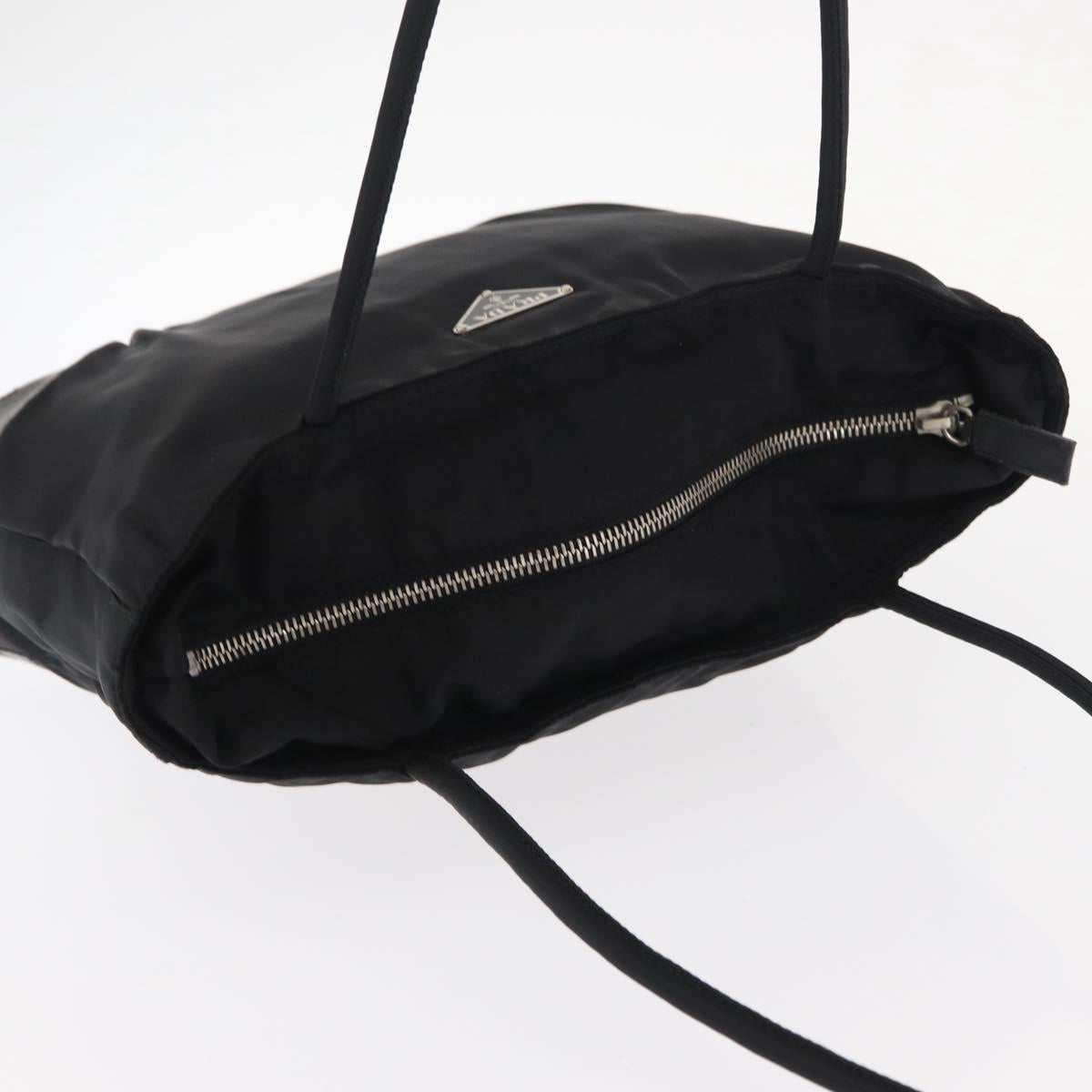 PRADA Tote Bag Nylon Leather Black Silver Auth ka211