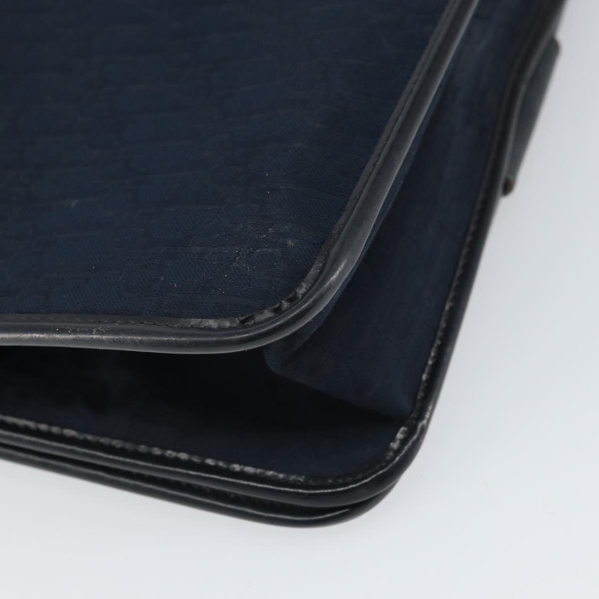 Christian Dior Trotter Canvas Shoulder Bag Navy Gold Auth ka2125
