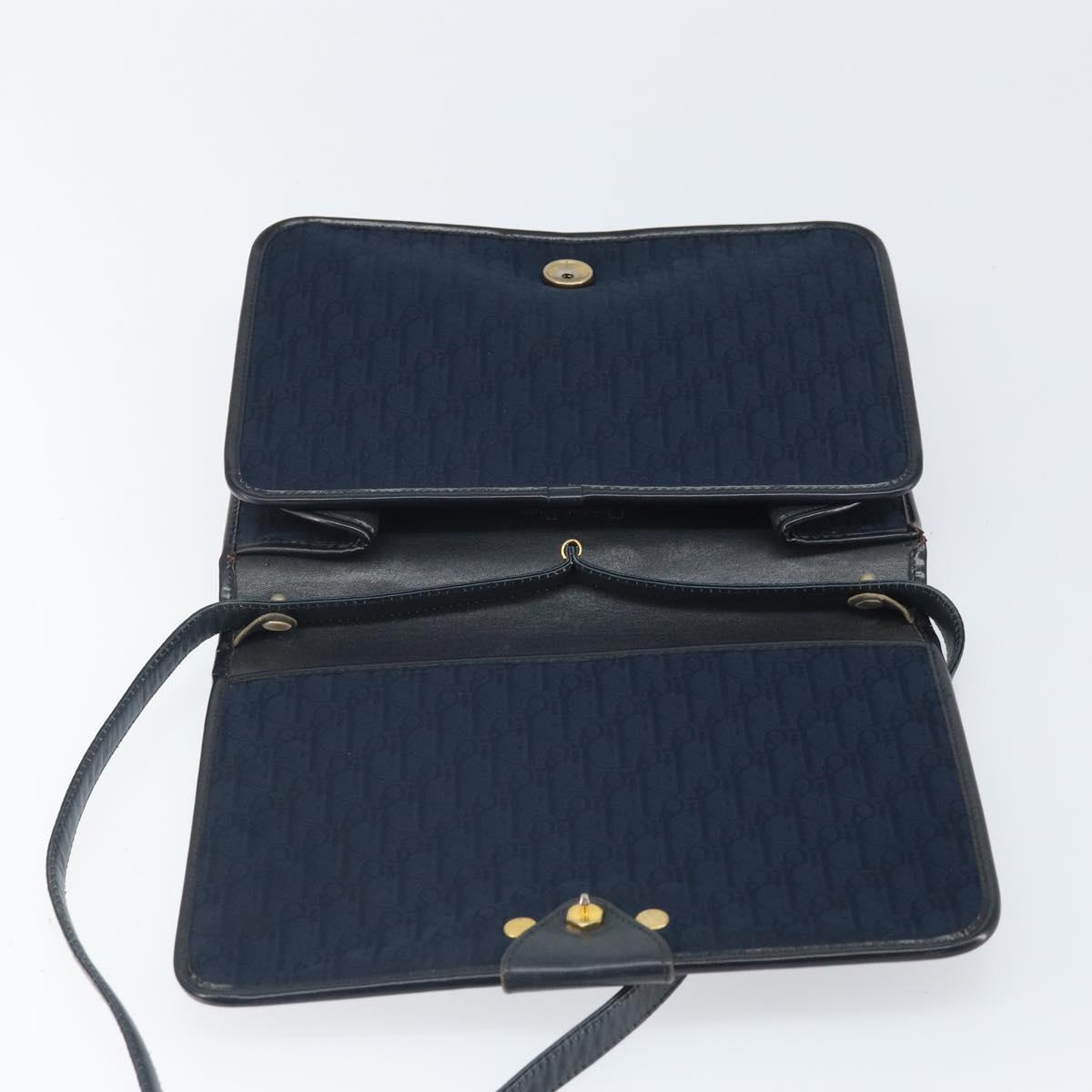 Christian Dior Trotter Canvas Shoulder Bag Navy Gold Auth ka2125