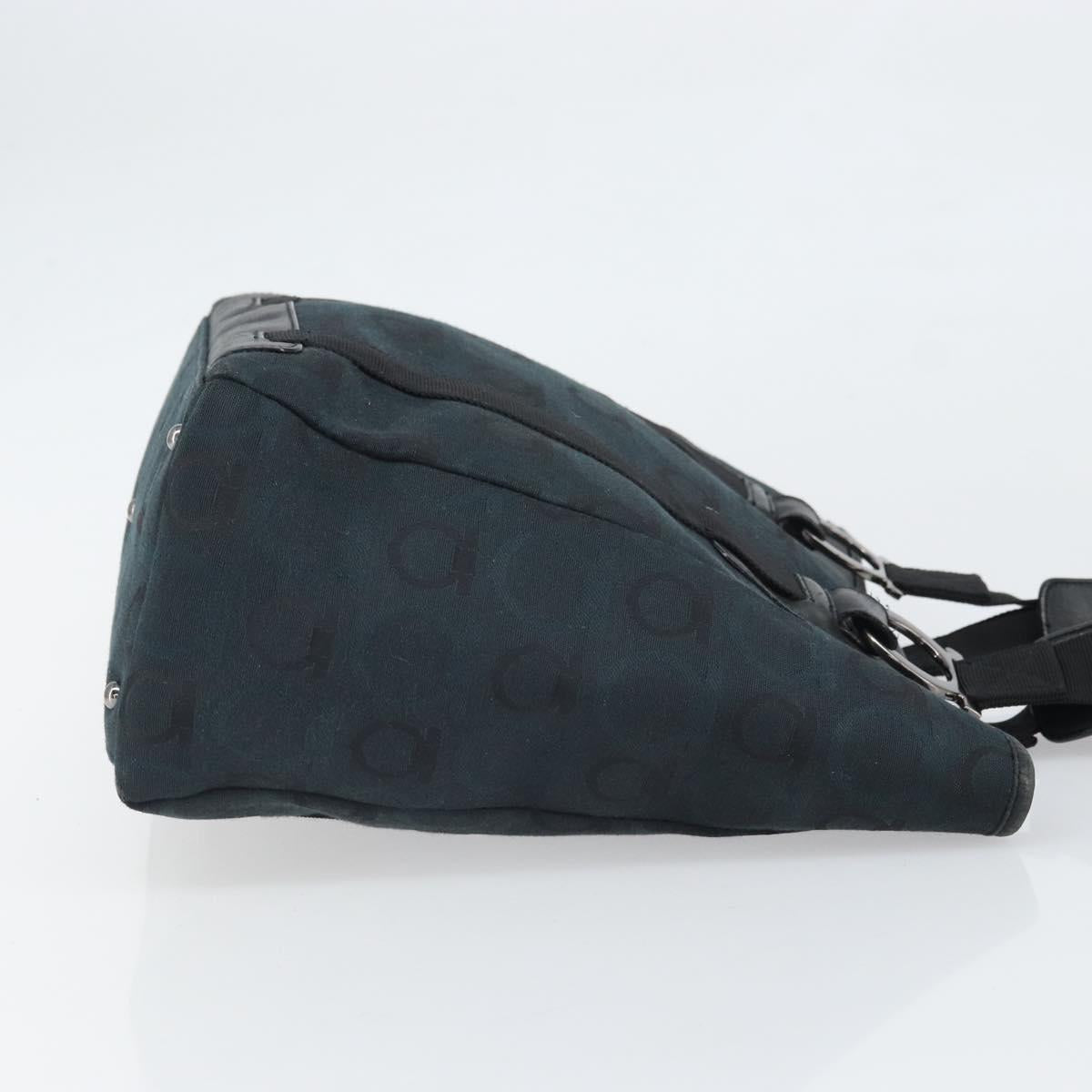 Salvatore Ferragamo Gancini Tote Bag Canvas Navy Silver Auth ka2126