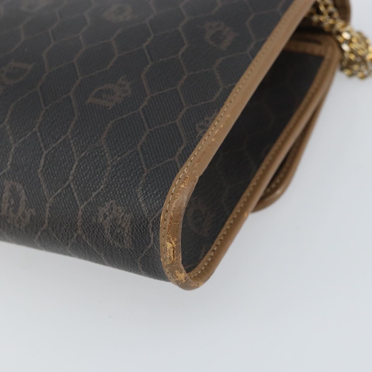 Christian Dior Honeycomb Canvas Chain Shoulder Bag PVC Black Gold Auth ka2127