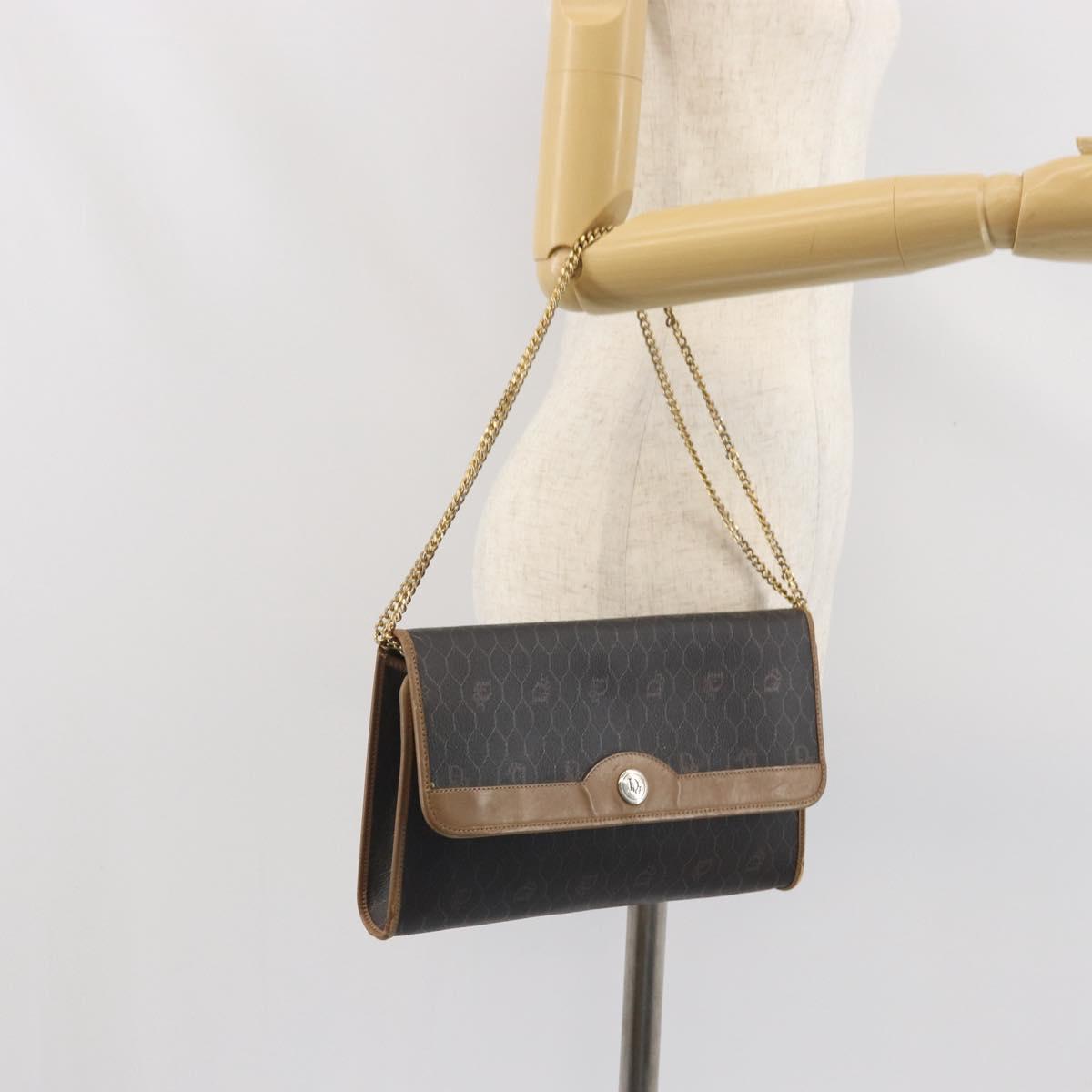 Christian Dior Honeycomb Canvas Chain Shoulder Bag PVC Black Gold Auth ka2127