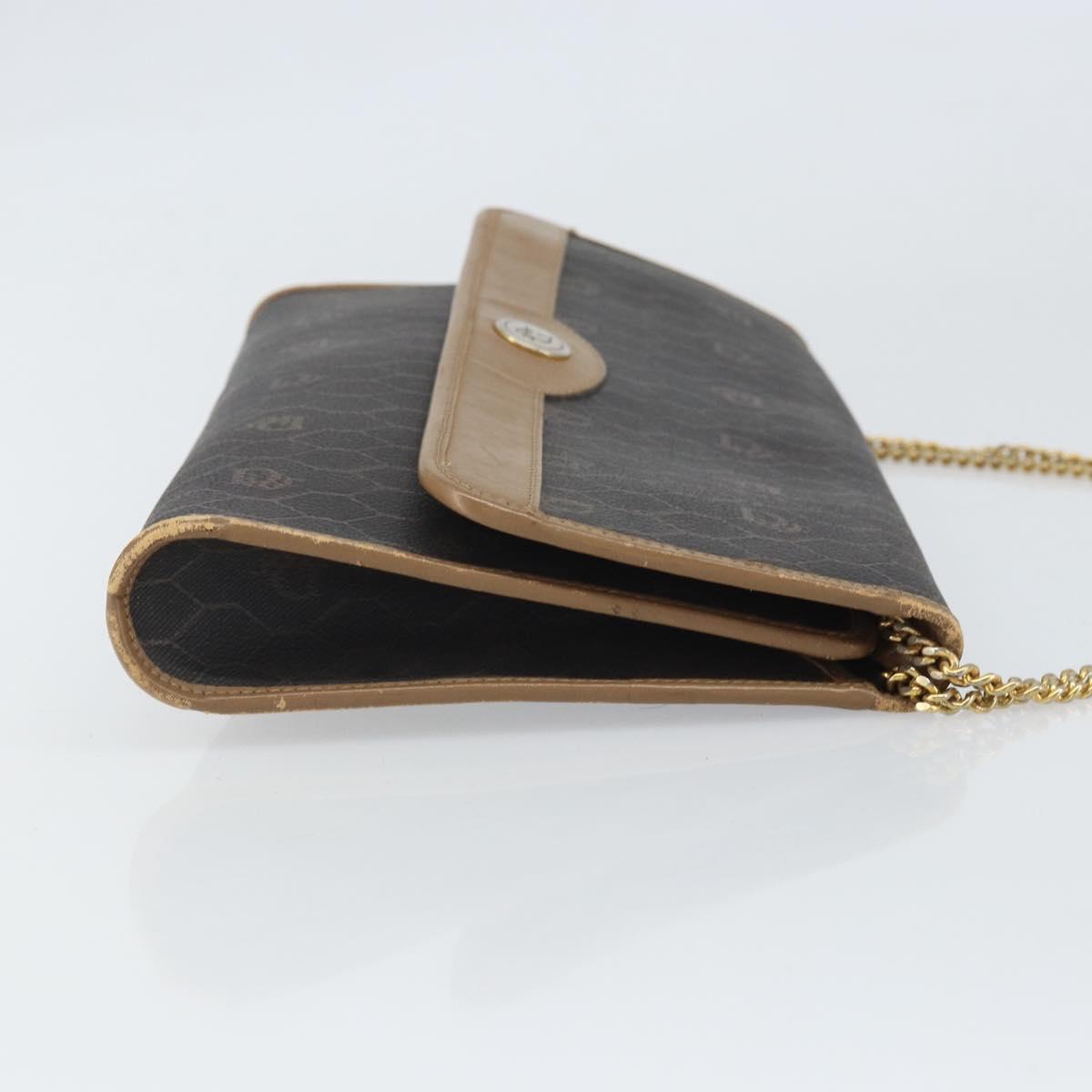 Christian Dior Honeycomb Canvas Chain Shoulder Bag PVC Black Gold Auth ka2127