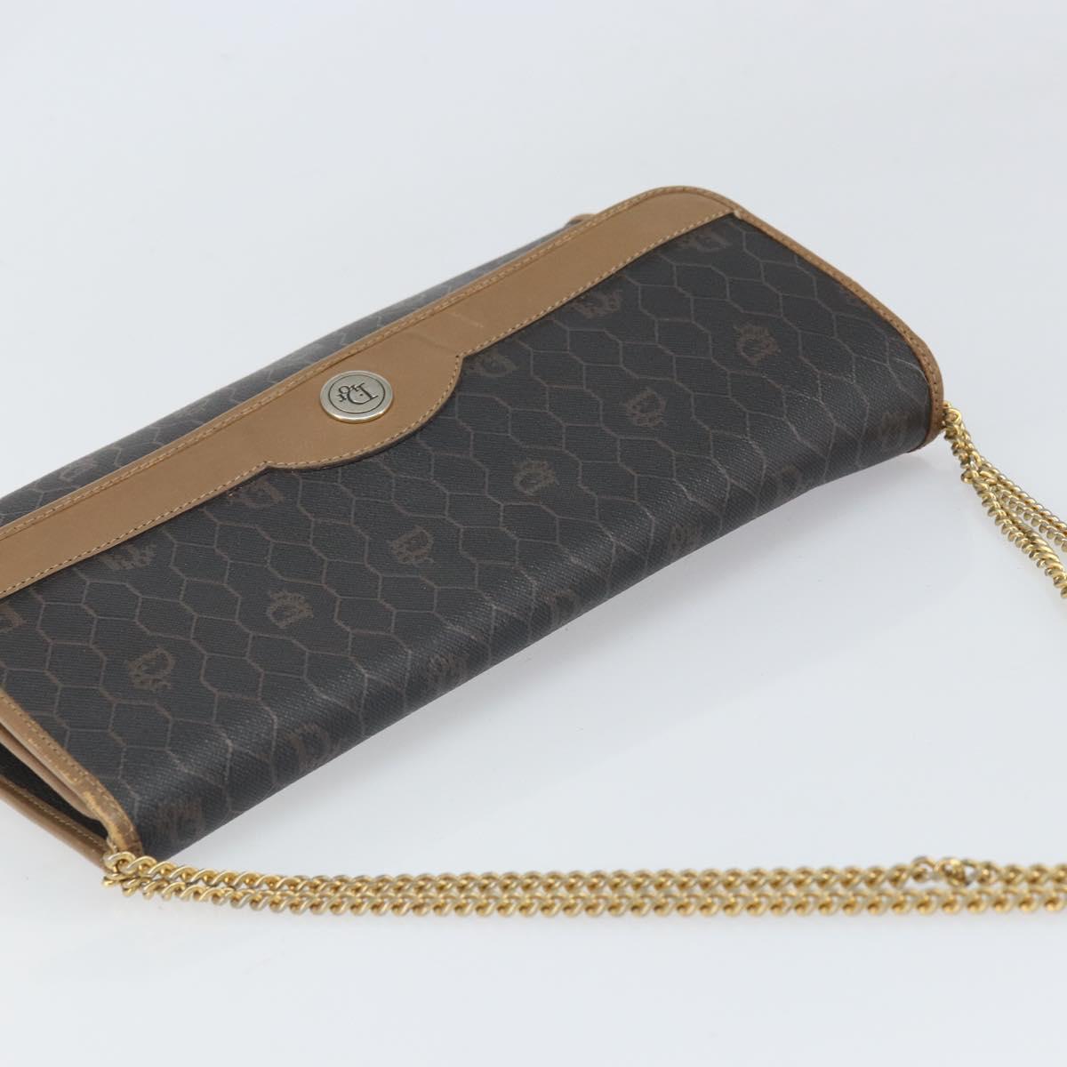 Christian Dior Honeycomb Canvas Chain Shoulder Bag PVC Black Gold Auth ka2127