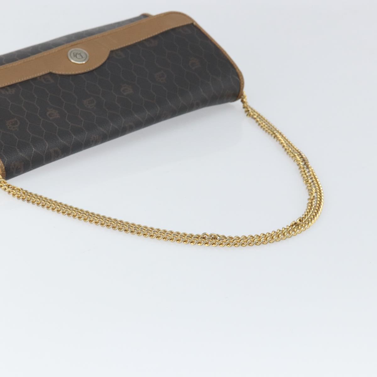 Christian Dior Honeycomb Canvas Chain Shoulder Bag PVC Black Gold Auth ka2127