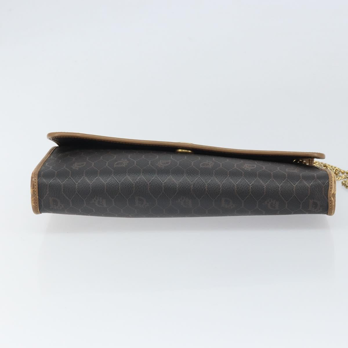 Christian Dior Honeycomb Canvas Chain Shoulder Bag PVC Black Gold Auth ka2127