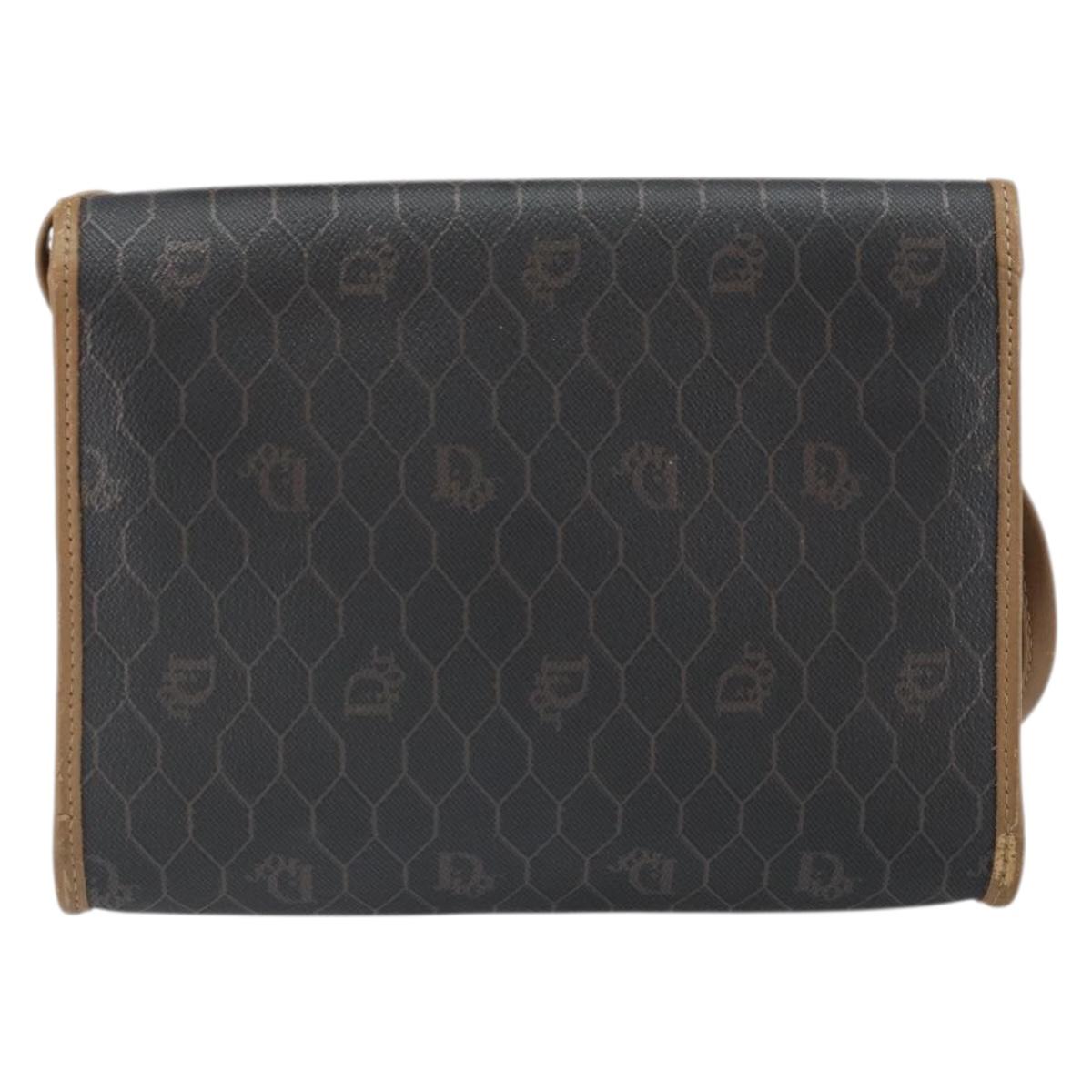 Christian Dior Honeycomb Canvas Shoulder Bag PVC Black Gold Auth ka2128