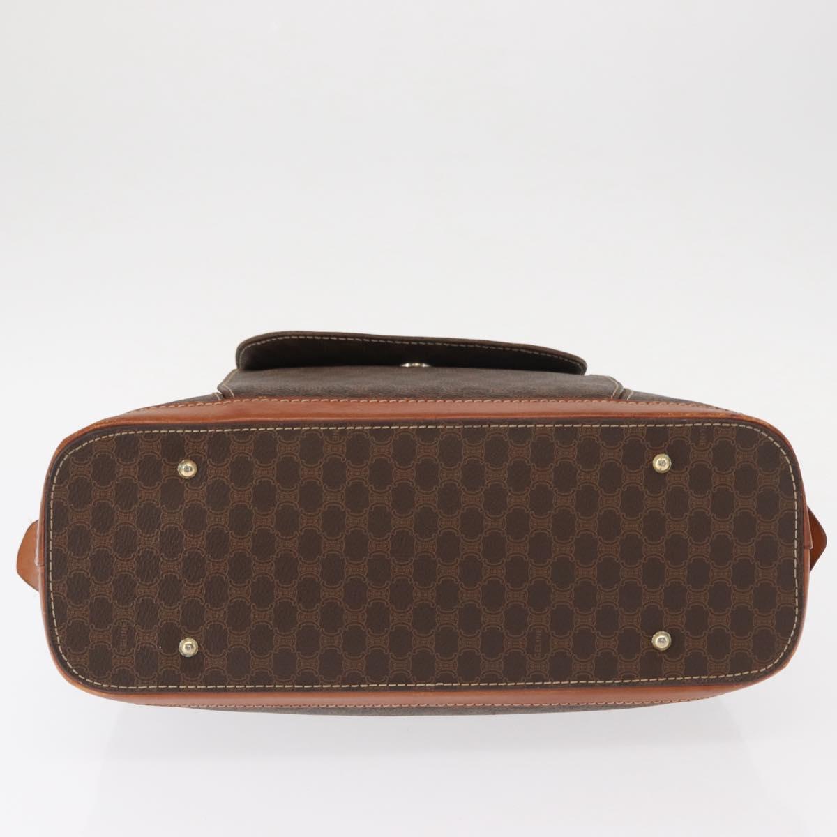 CELINE Macadam Canvas Hand Bag PVC Leather Brown Gold Auth ka213