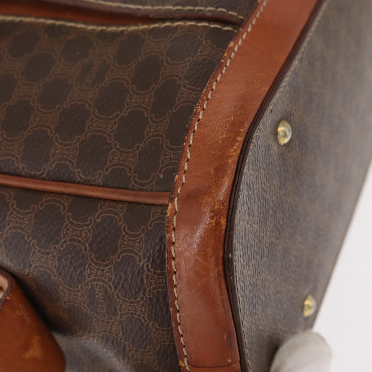 CELINE Macadam Canvas Hand Bag PVC Leather Brown Gold Auth ka213