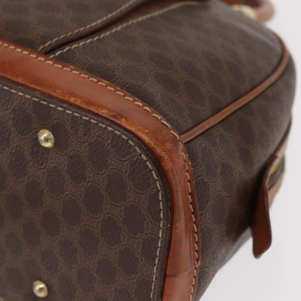 CELINE Macadam Canvas Hand Bag PVC Leather Brown Gold Auth ka213