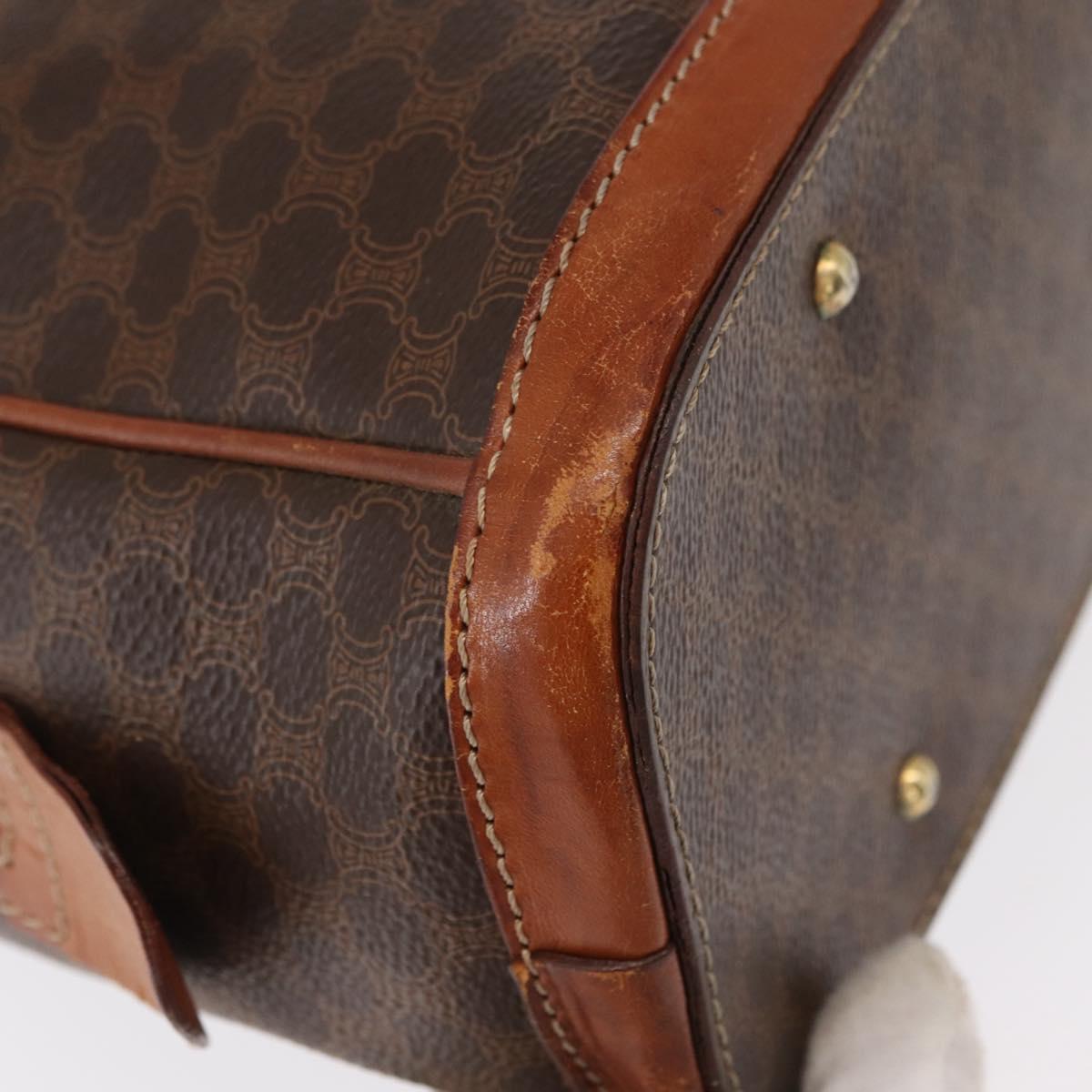 CELINE Macadam Canvas Hand Bag PVC Leather Brown Gold Auth ka213