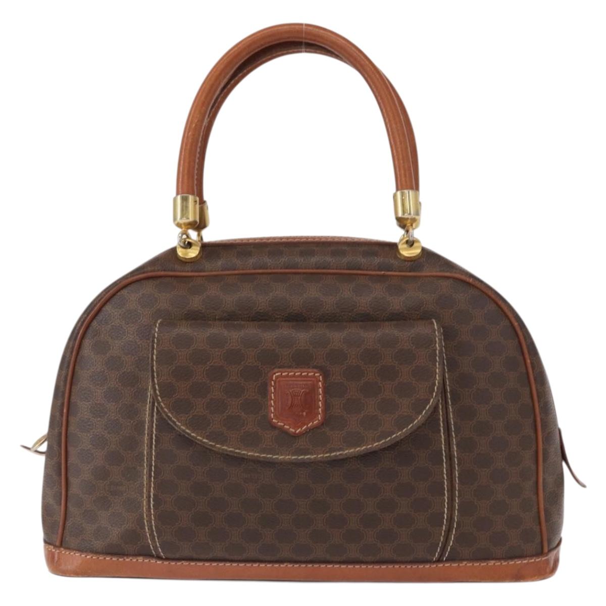 CELINE Macadam Canvas Hand Bag PVC Leather Brown Gold Auth ka213