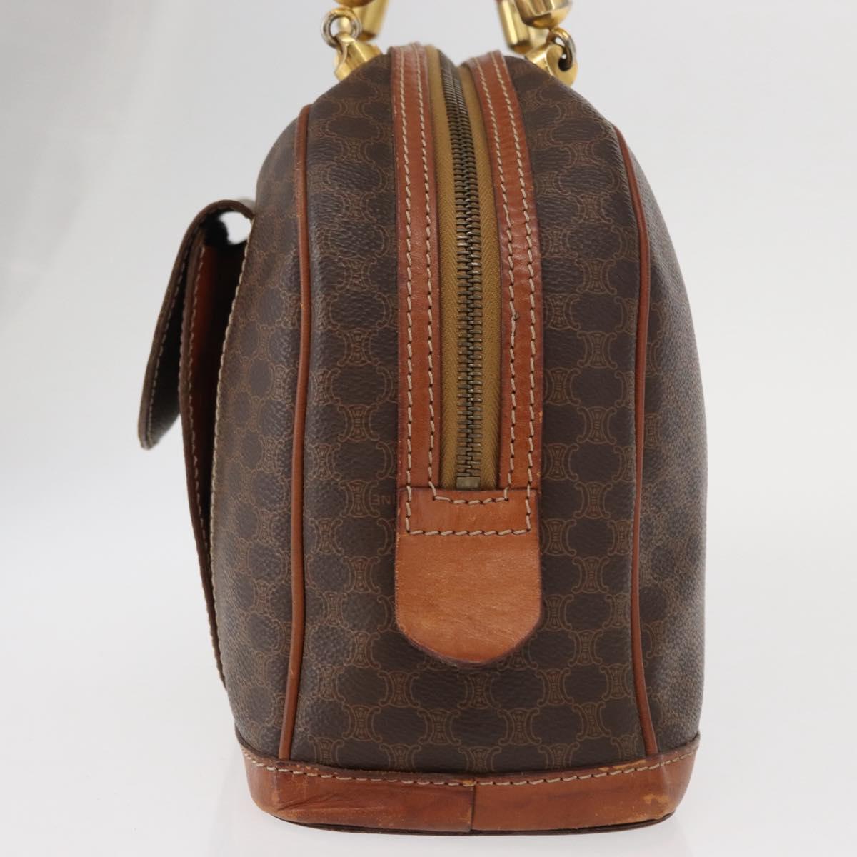 CELINE Macadam Canvas Hand Bag PVC Leather Brown Gold Auth ka213