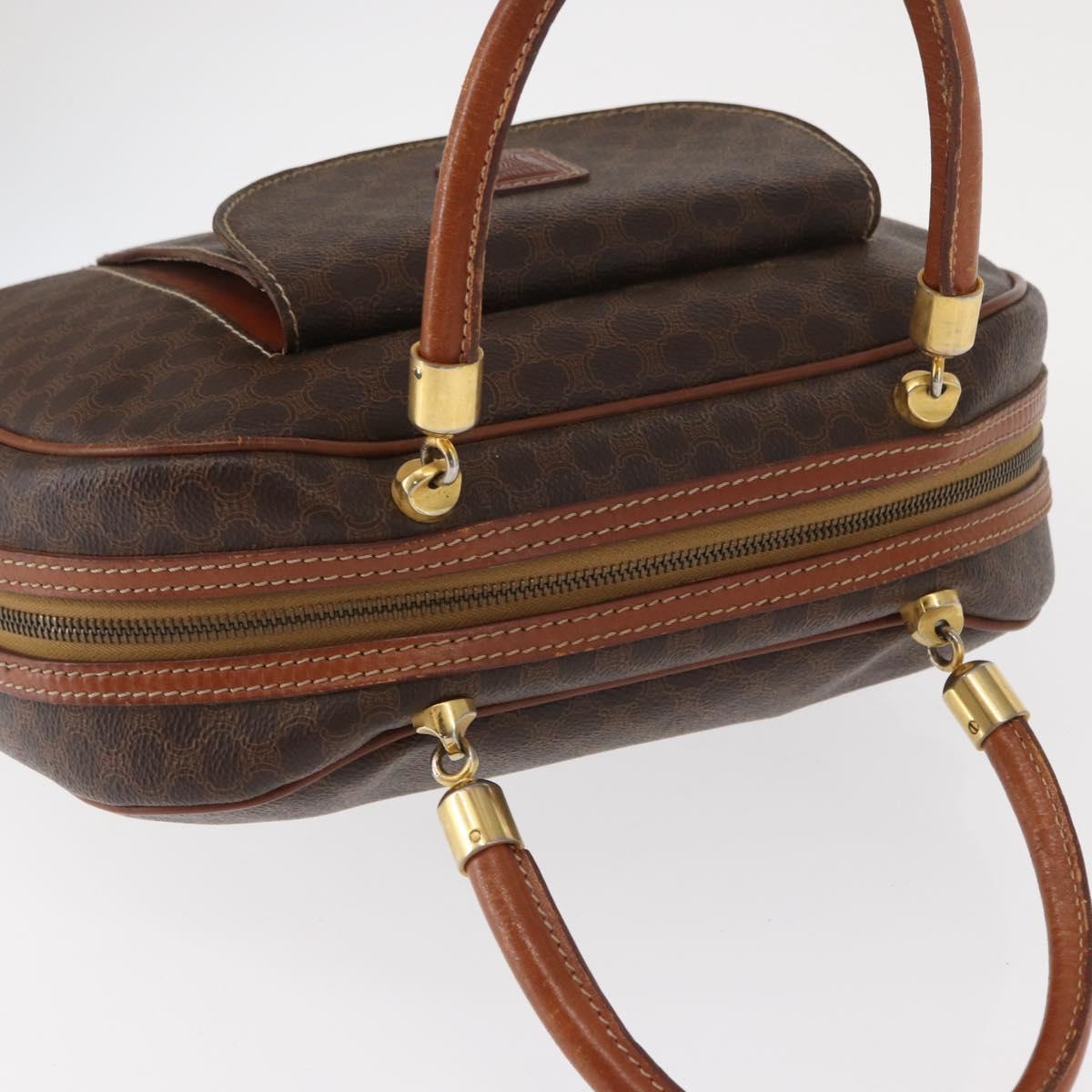 CELINE Macadam Canvas Hand Bag PVC Leather Brown Gold Auth ka213
