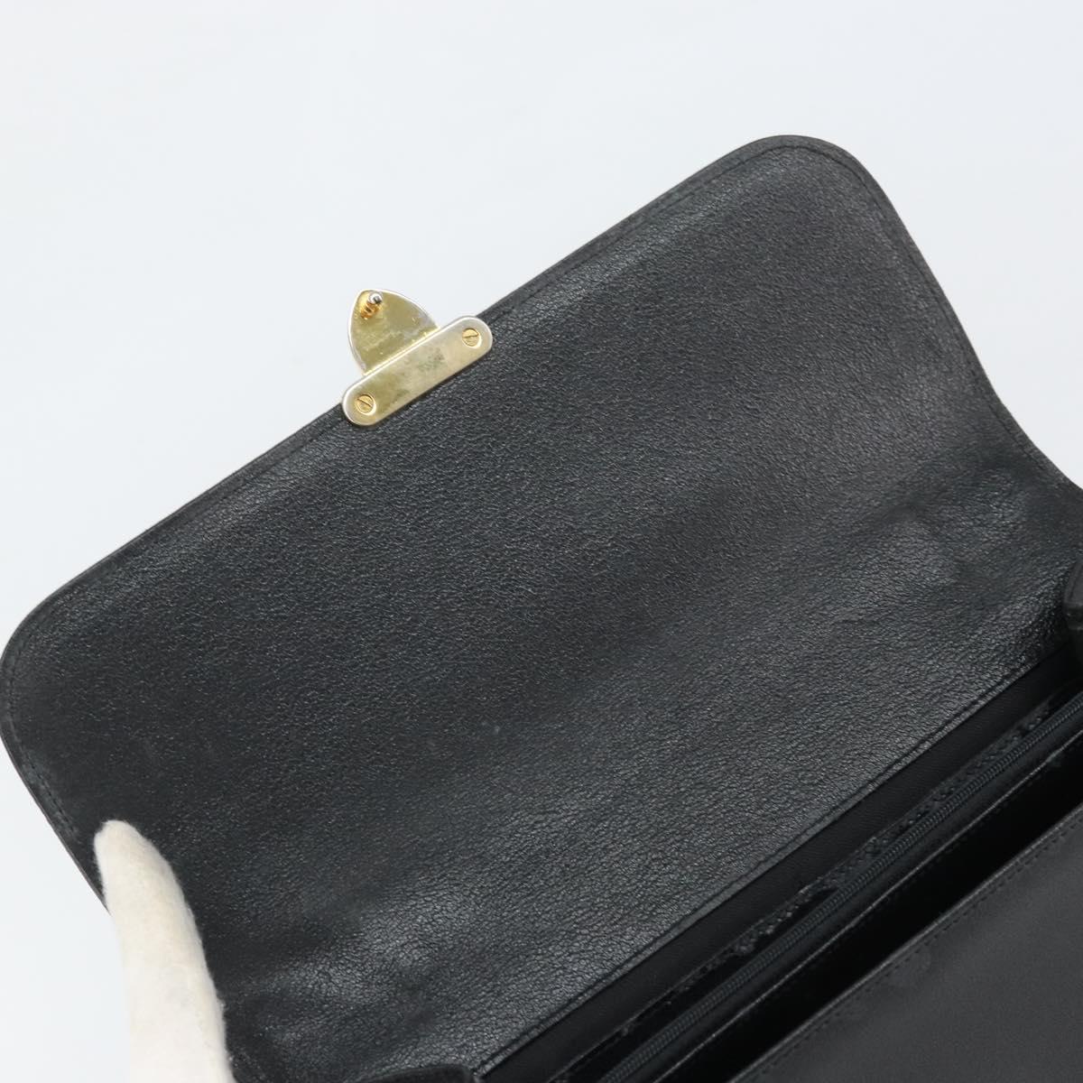FENDI Hand Bag Leather 2way Black Gold Auth ka2131