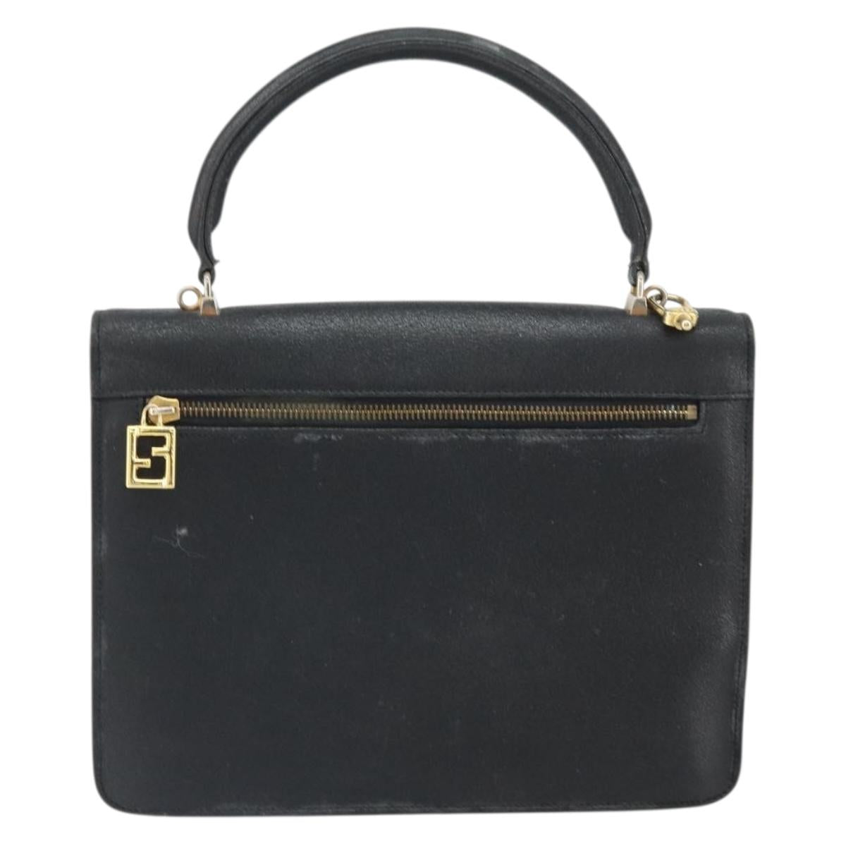 FENDI Hand Bag Leather 2way Black Gold Auth ka2131