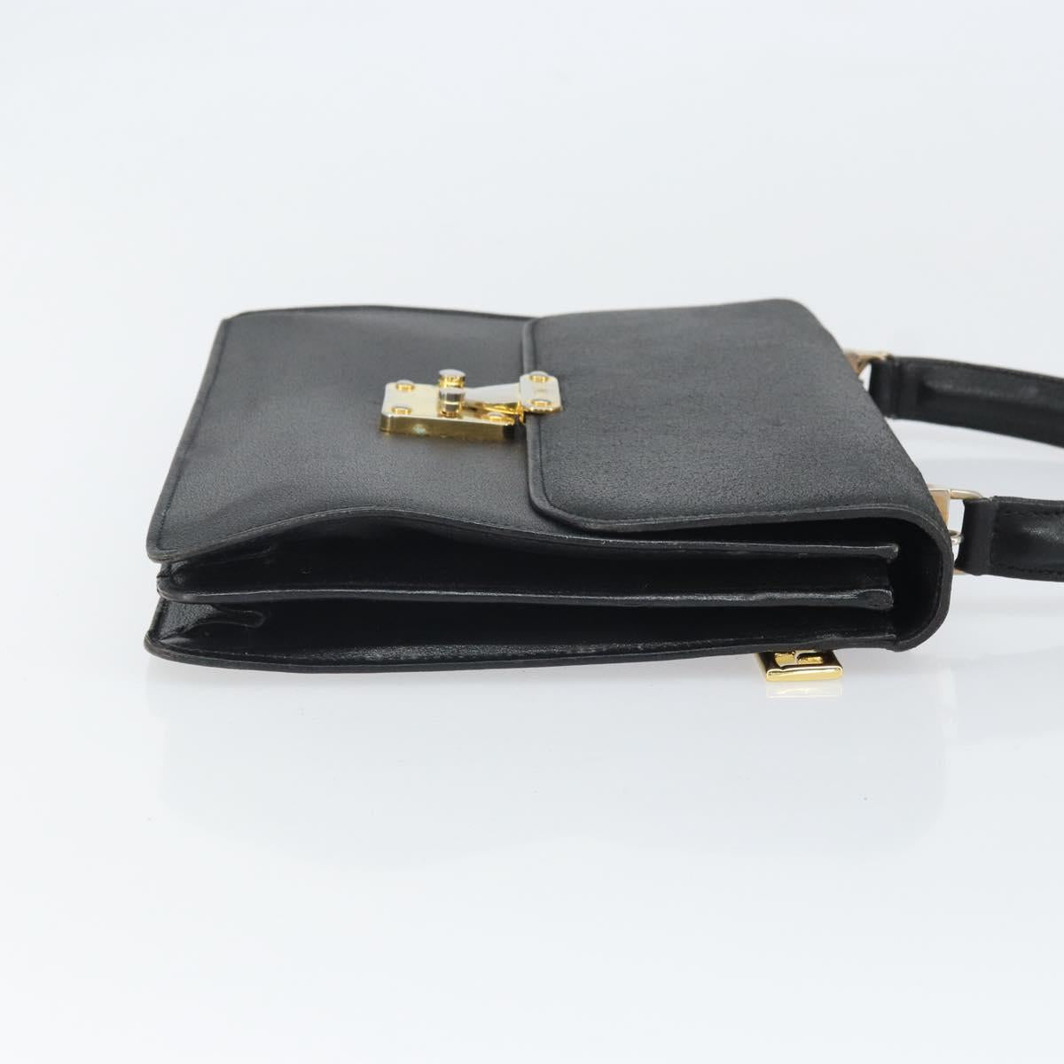 FENDI Hand Bag Leather 2way Black Gold Auth ka2131