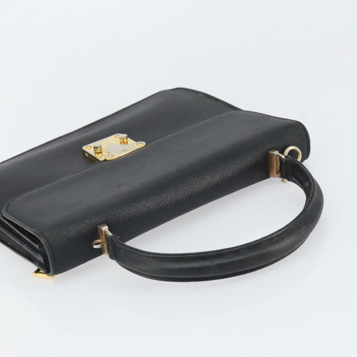 FENDI Hand Bag Leather 2way Black Gold Auth ka2131
