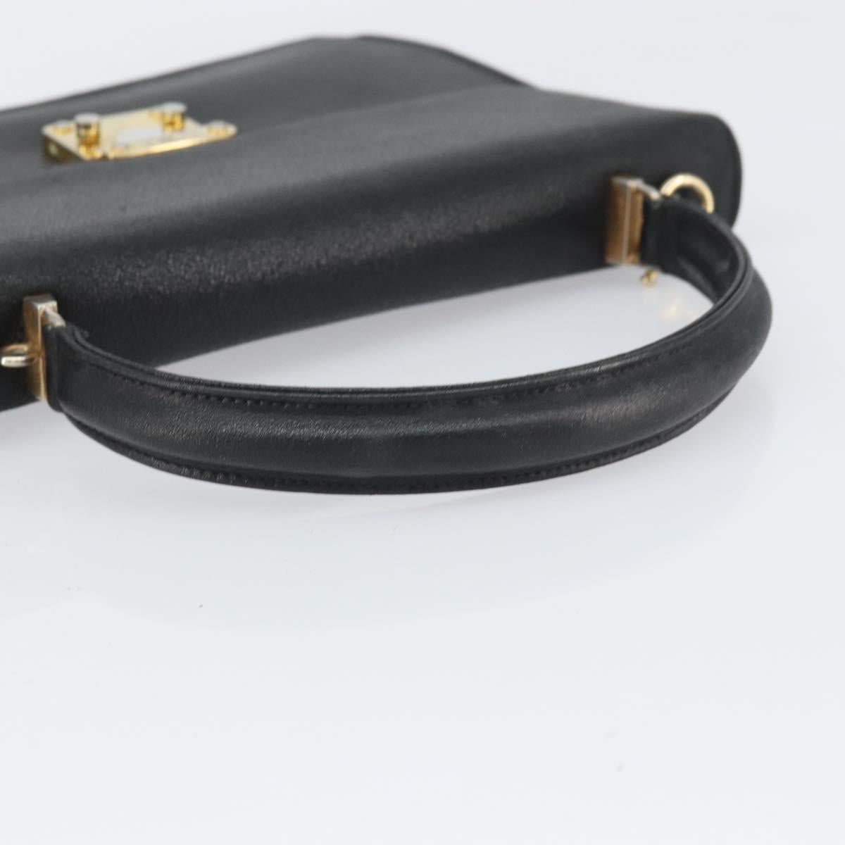 FENDI Hand Bag Leather 2way Black Gold Auth ka2131