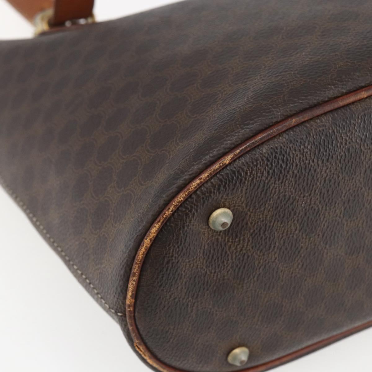CELINE Macadam Canvas Tote Bag PVC Leather Brown Gold Auth ka2135
