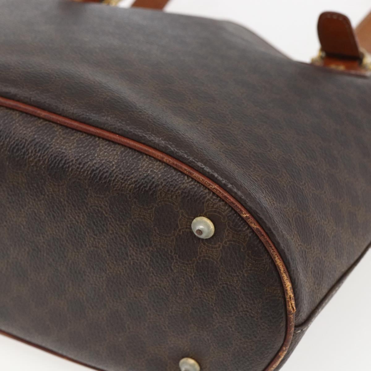 CELINE Macadam Canvas Tote Bag PVC Leather Brown Gold Auth ka2135