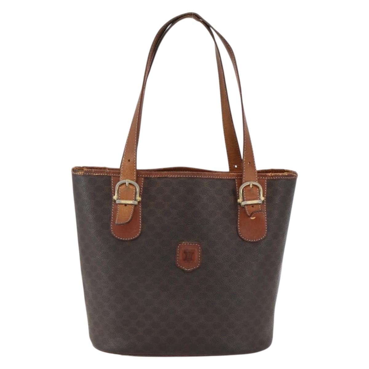 CELINE Macadam Canvas Tote Bag PVC Leather Brown Gold Auth ka2135