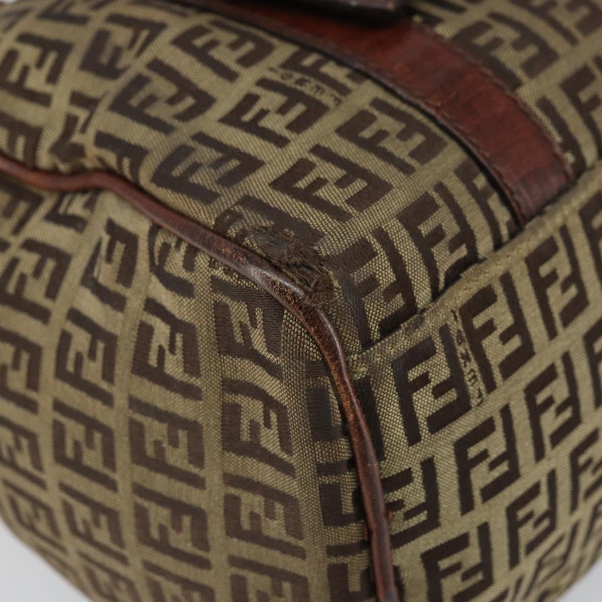 FENDI Zucchino Canvas Hand Bag Beige Gold Auth ka2154