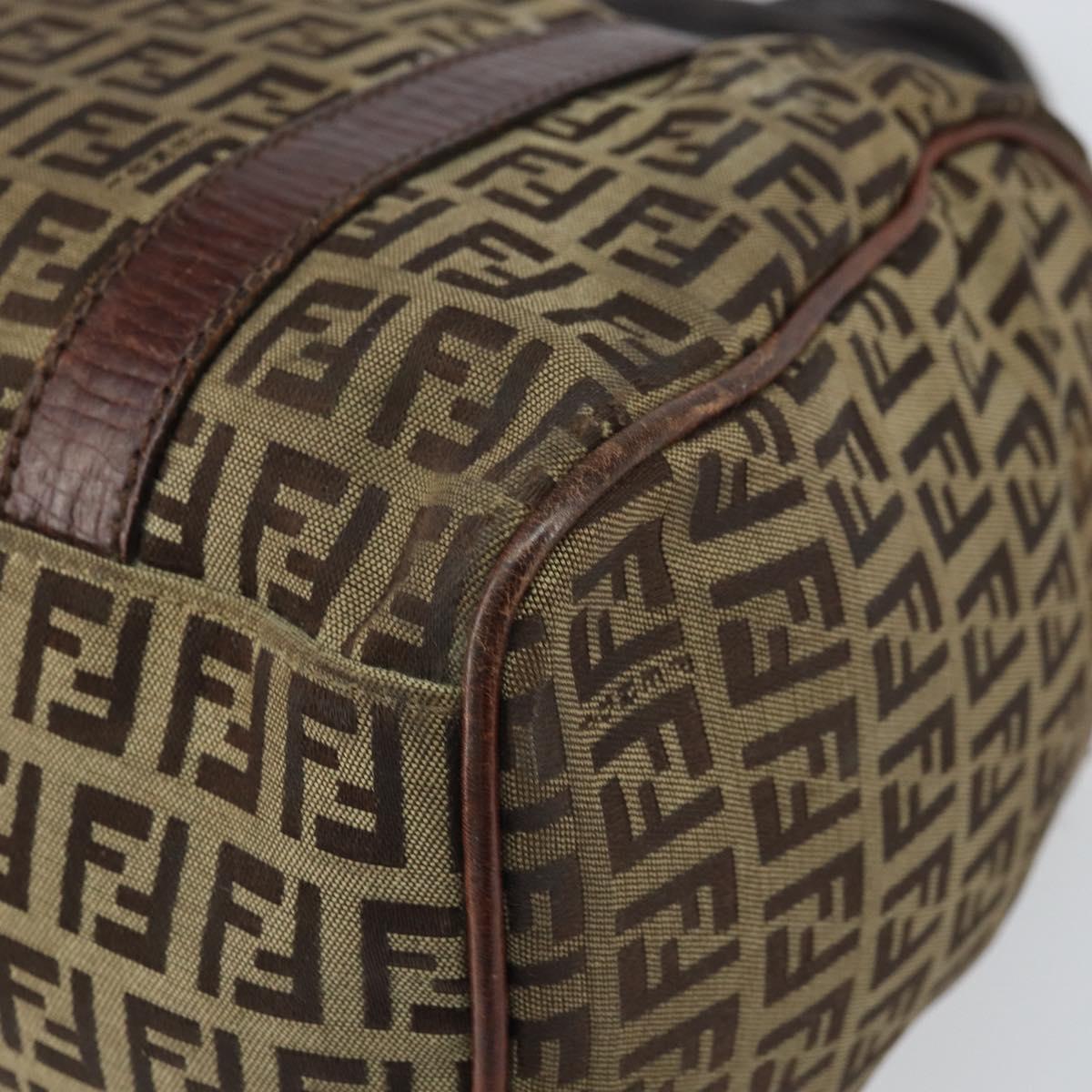 FENDI Zucchino Canvas Hand Bag Beige Gold Auth ka2154