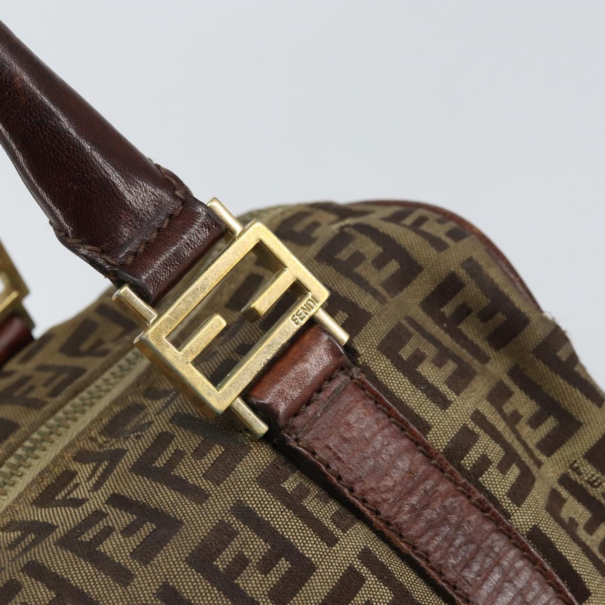 FENDI Zucchino Canvas Hand Bag Beige Gold Auth ka2154
