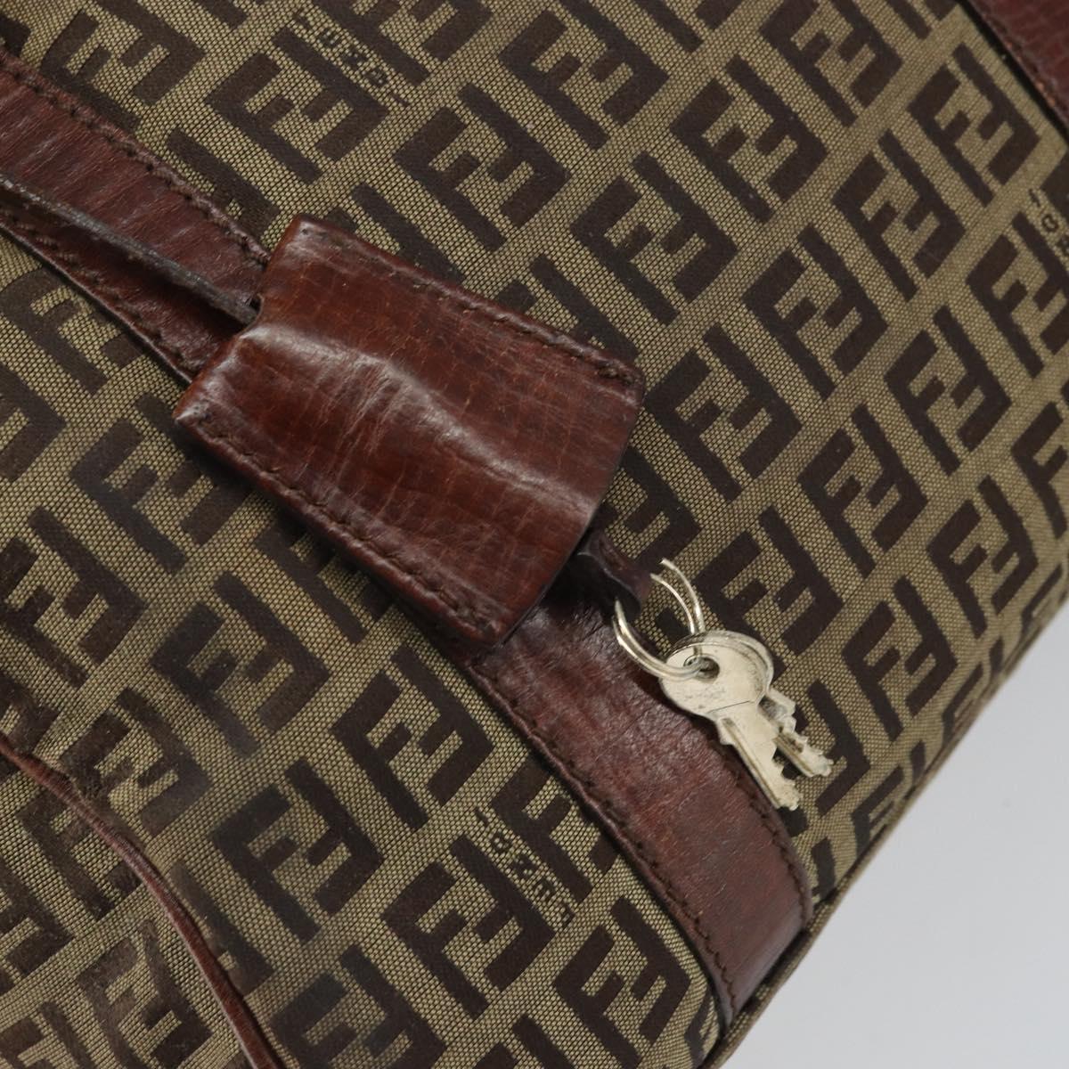 FENDI Zucchino Canvas Hand Bag Beige Gold Auth ka2154