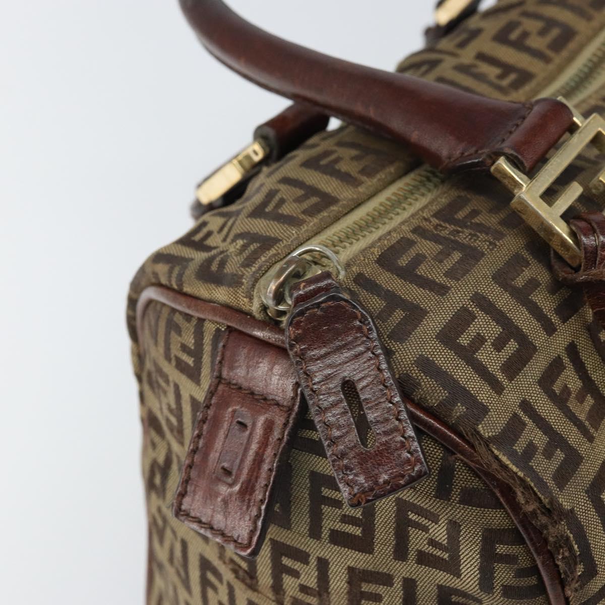 FENDI Zucchino Canvas Hand Bag Beige Gold Auth ka2154