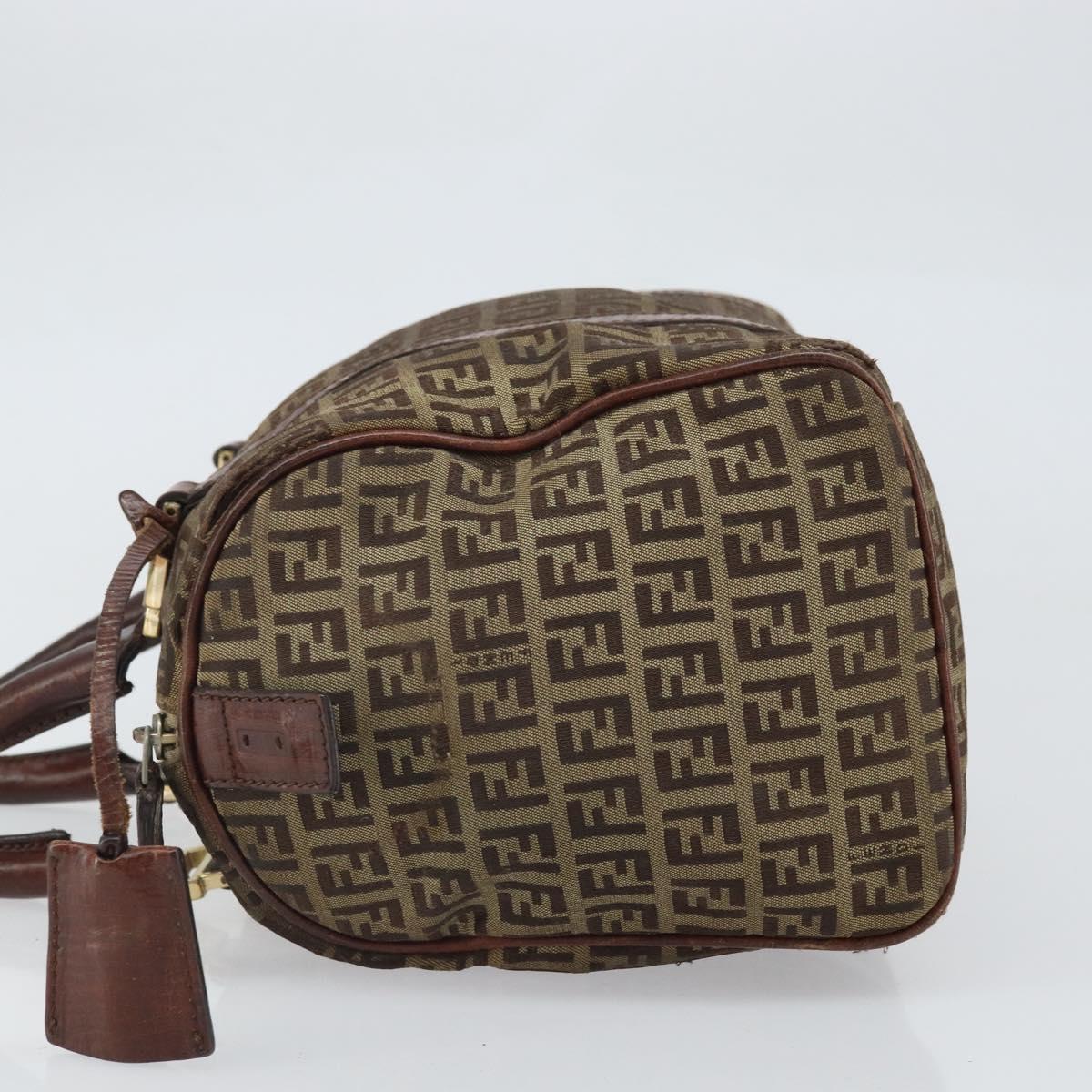 FENDI Zucchino Canvas Hand Bag Beige Gold Auth ka2154