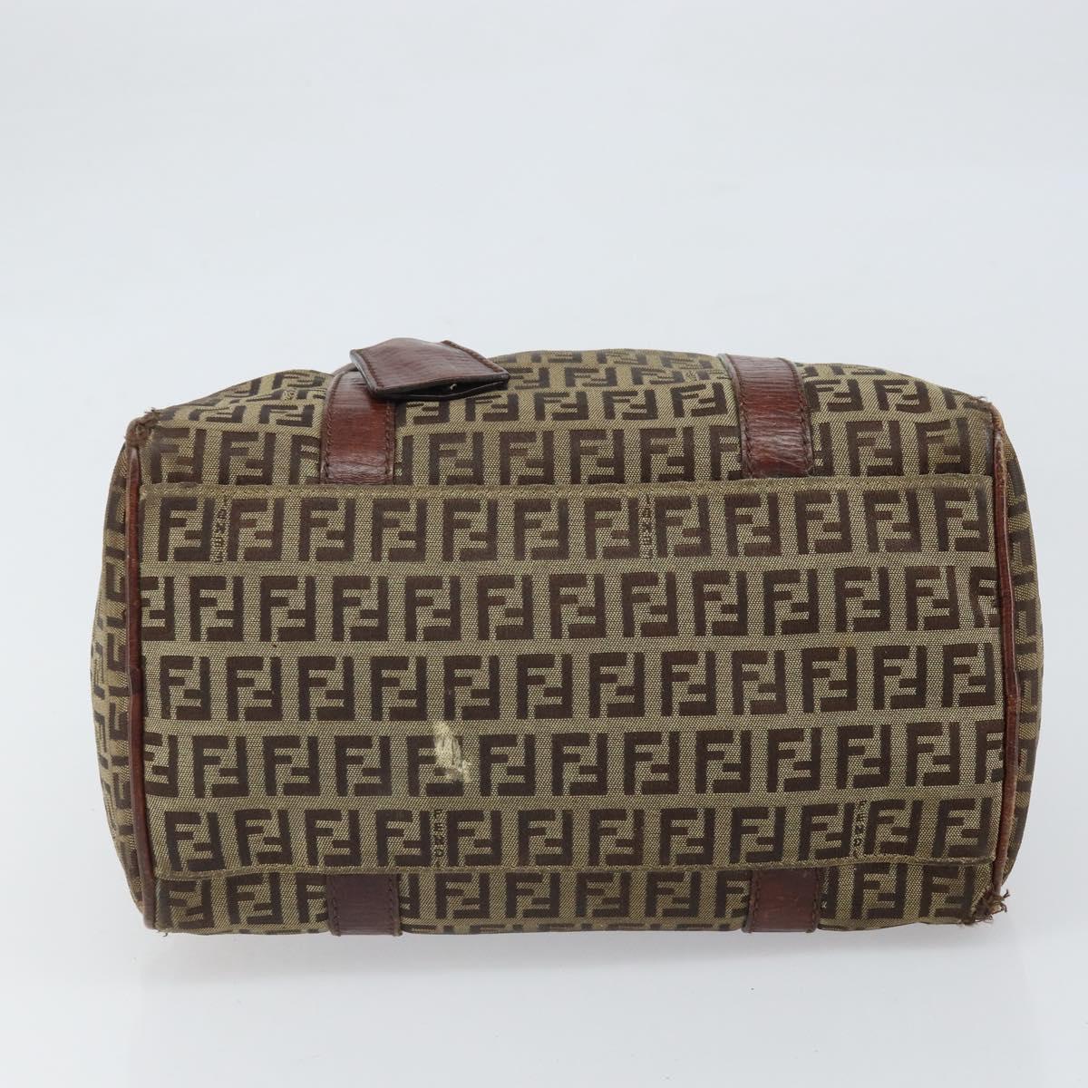 FENDI Zucchino Canvas Hand Bag Beige Gold Auth ka2154