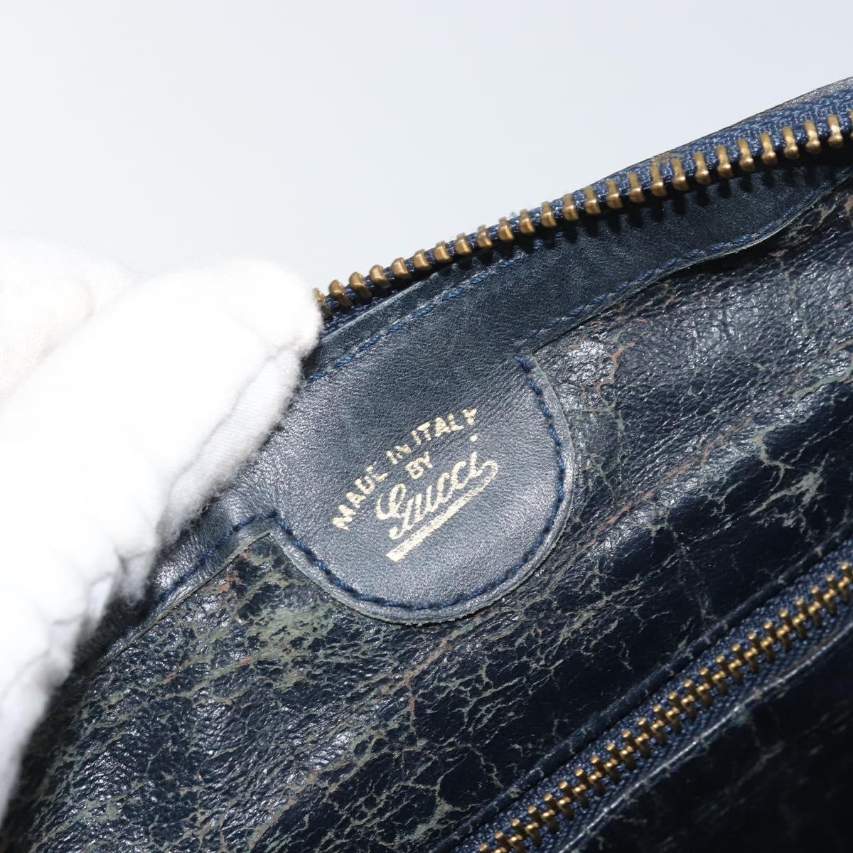 GUCCI GG Supreme Sherry Line Hand Bag PVC Navy Gold Auth ka2155