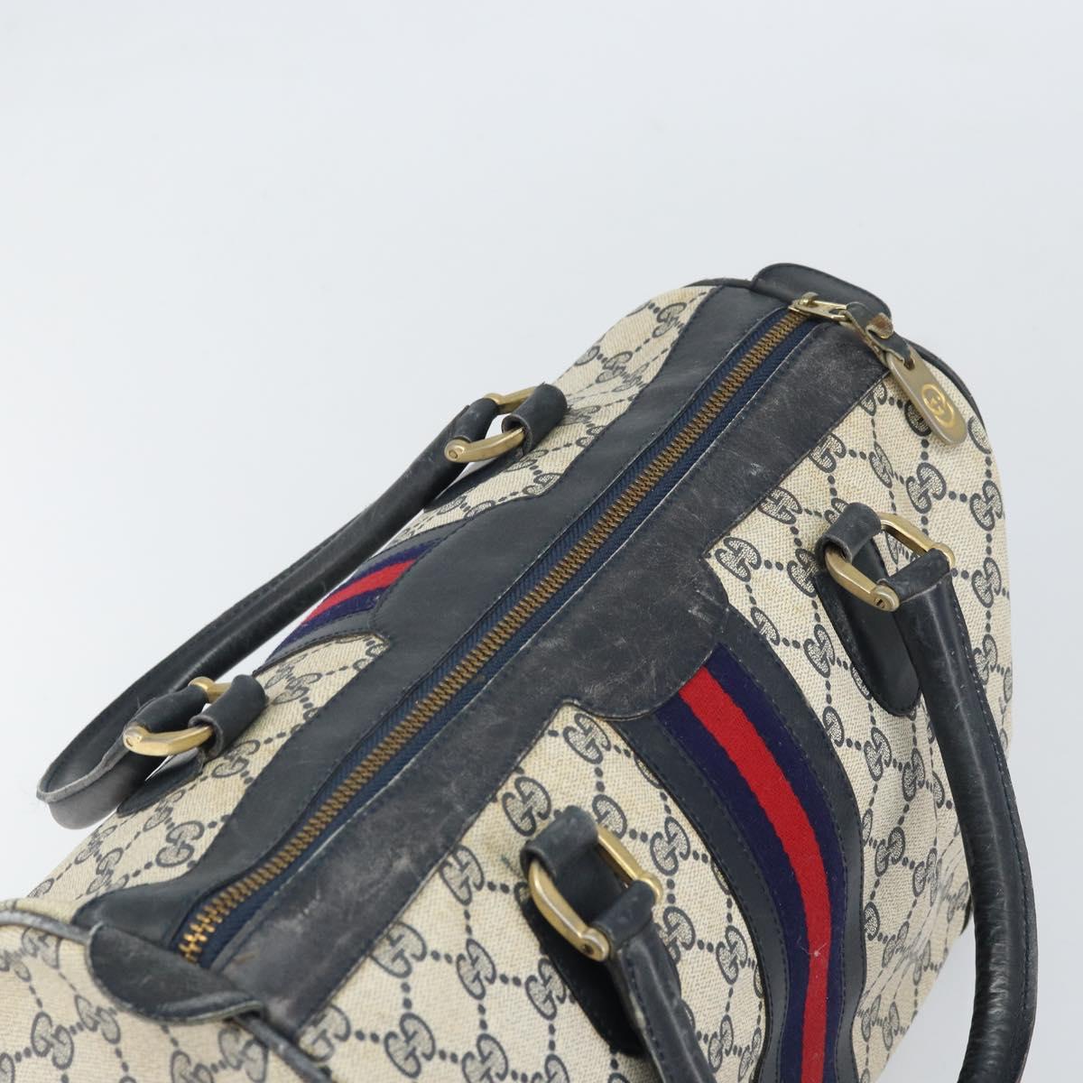 GUCCI GG Supreme Sherry Line Hand Bag PVC Navy Gold Auth ka2155
