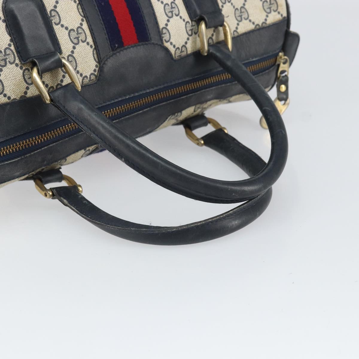 GUCCI GG Supreme Sherry Line Hand Bag PVC Navy Gold Auth ka2155