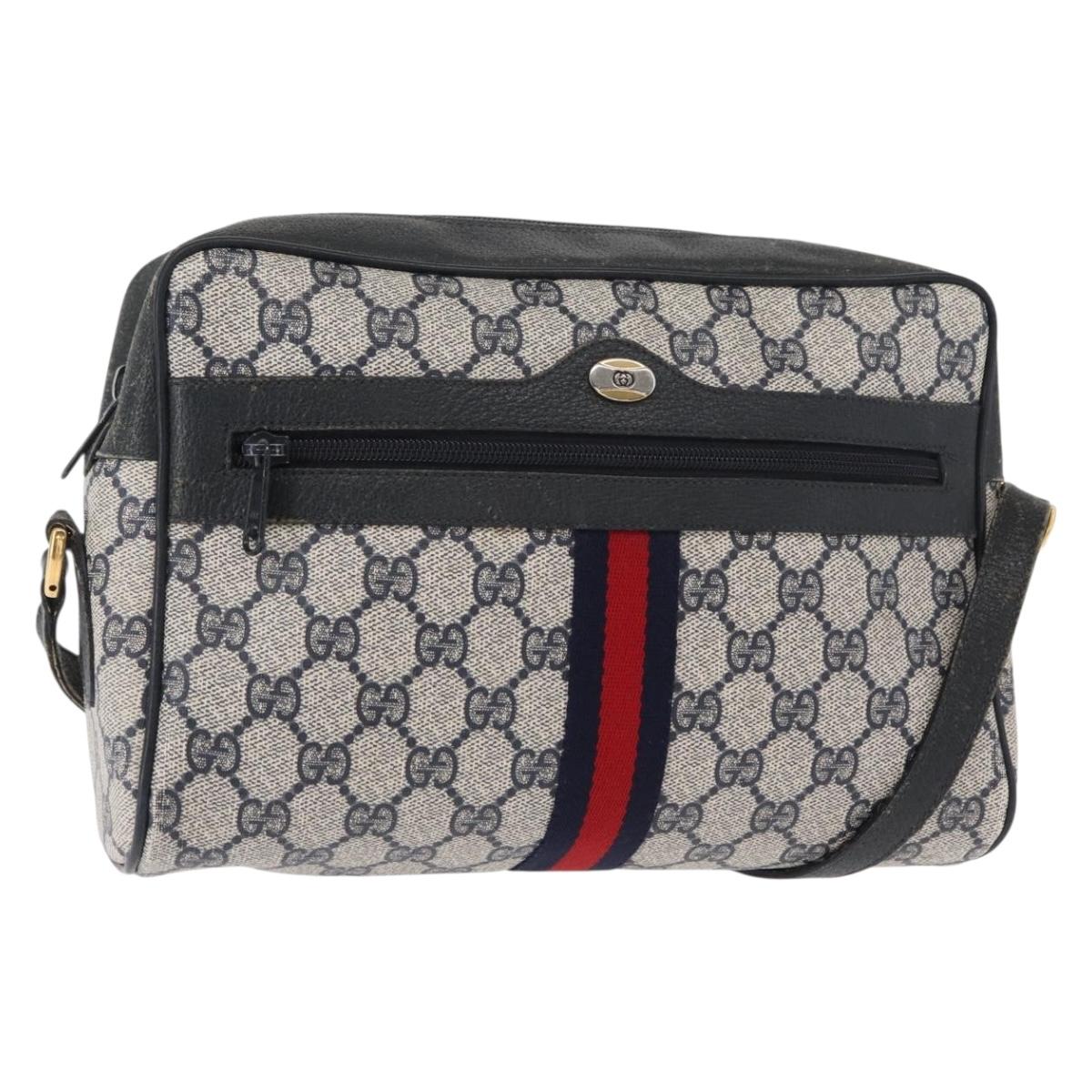 GUCCI GG Supreme Sherry Line Shoulder Bag PVC Navy Gold 68 02 005 Auth ka216