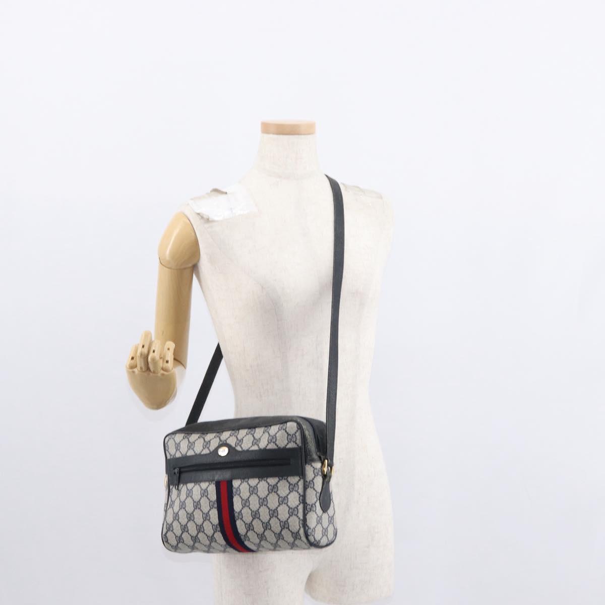 GUCCI GG Supreme Sherry Line Shoulder Bag PVC Navy Gold 68 02 005 Auth ka216