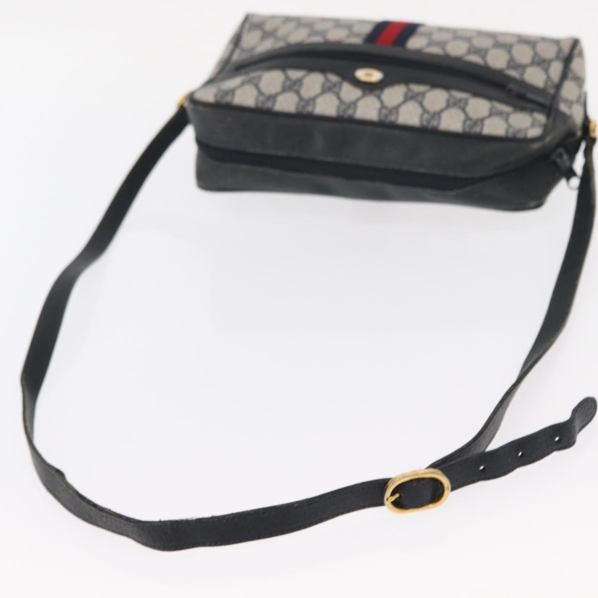 GUCCI GG Supreme Sherry Line Shoulder Bag PVC Navy Gold 68 02 005 Auth ka216