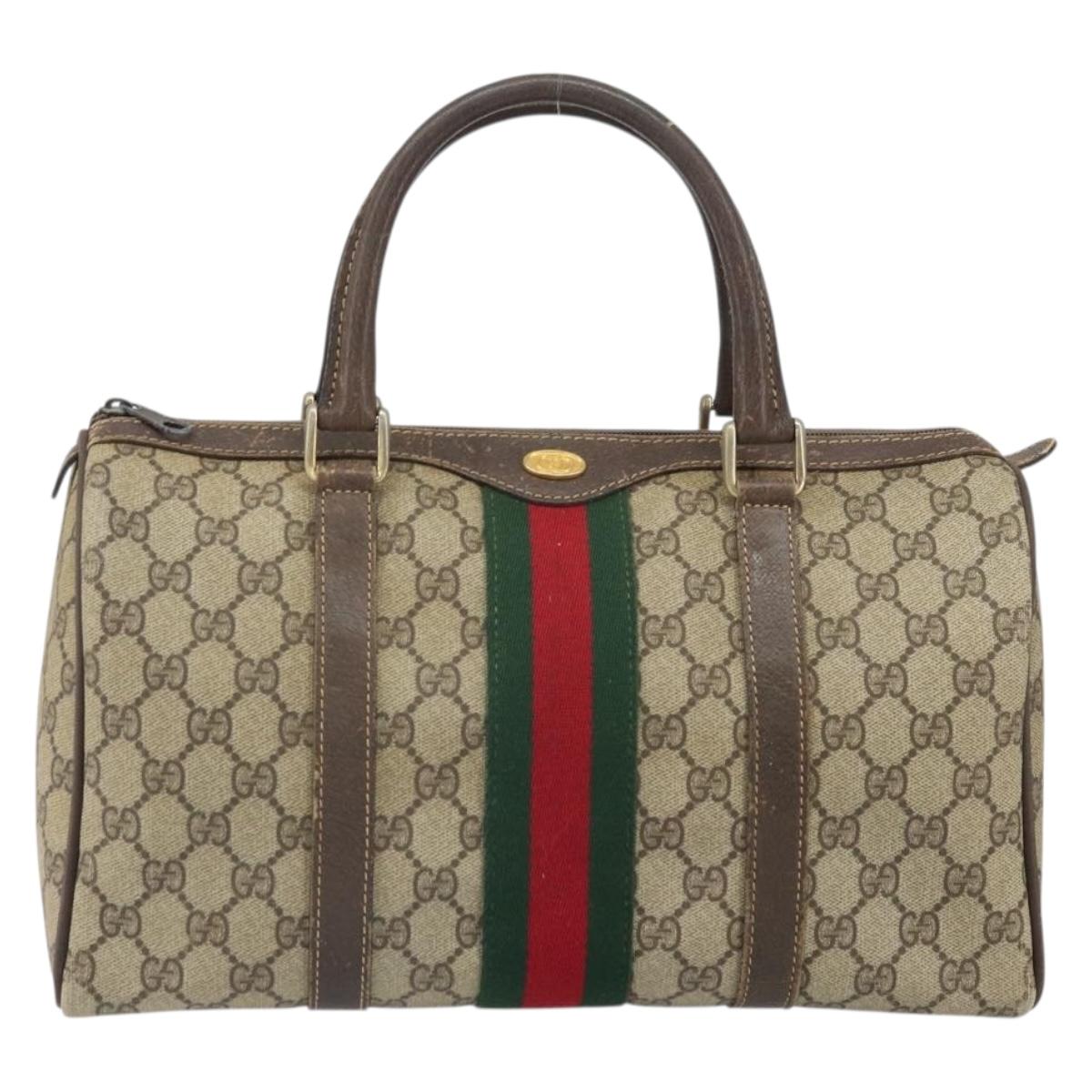 GUCCI GG Supreme Web Sherry Line Hand Bag PVC Beige Gold 24 012 3842 Auth ka2171