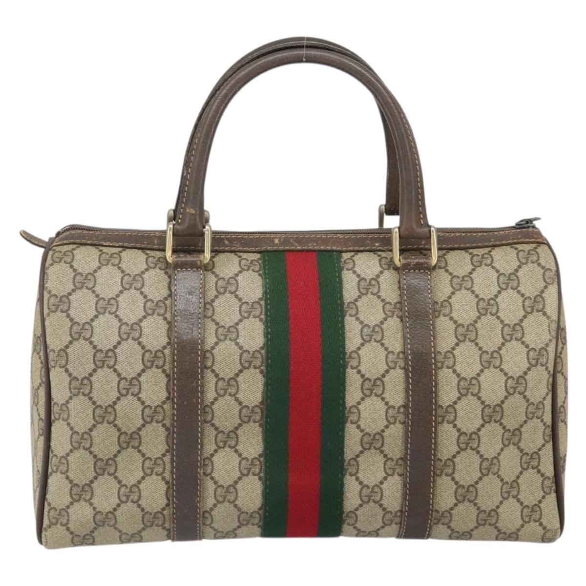 GUCCI GG Supreme Web Sherry Line Hand Bag PVC Beige Gold 24 012 3842 Auth ka2171