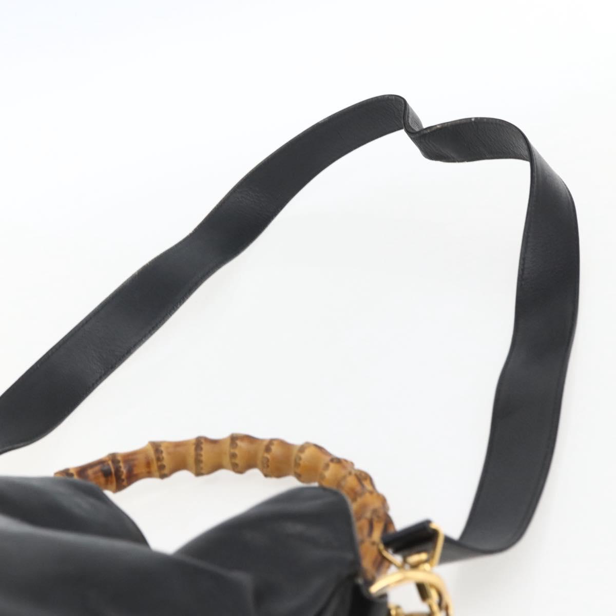 GUCCI Bamboo Shoulder Bag Leather 2way Black Gold 001 2113 1638 Auth ka2177