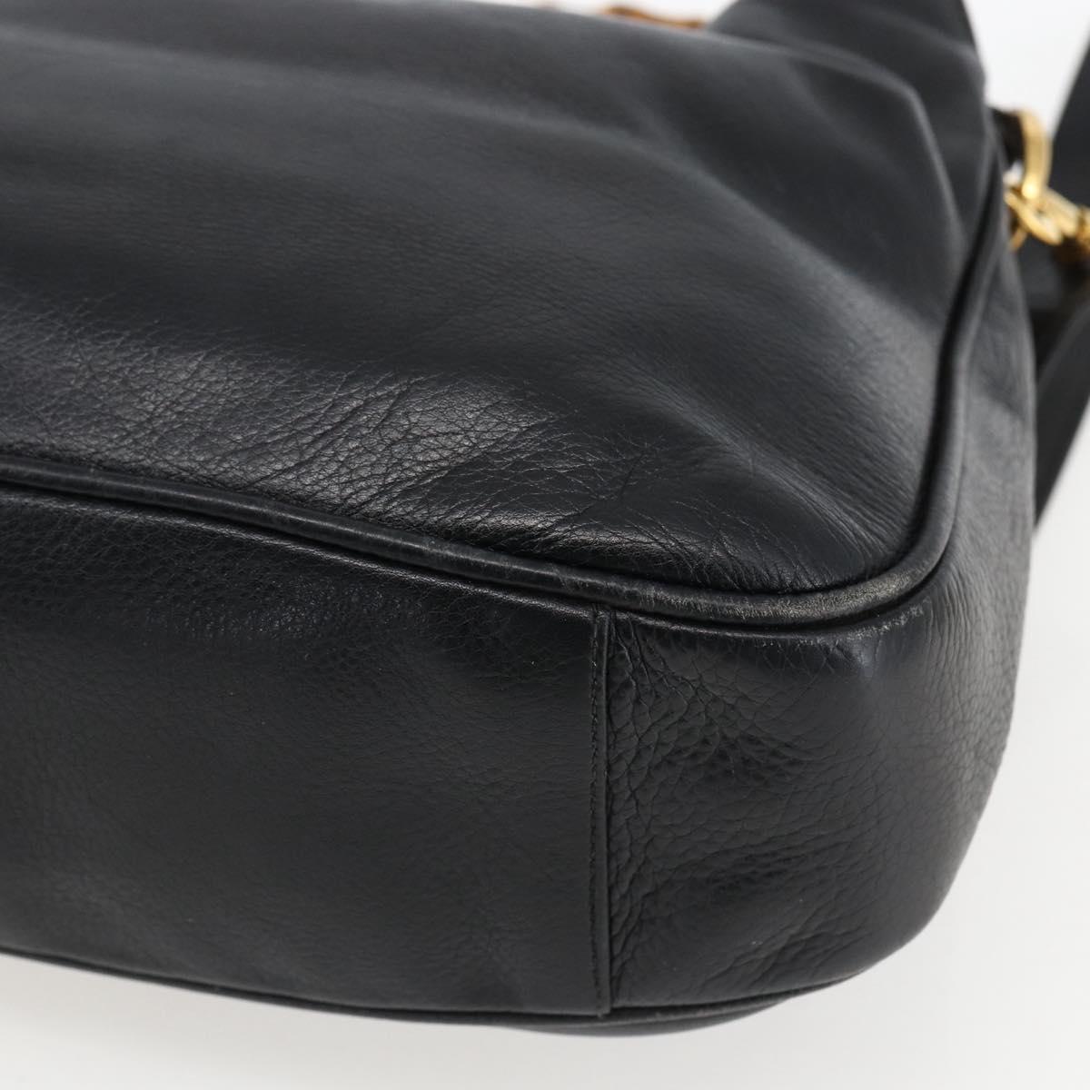 GUCCI Bamboo Shoulder Bag Leather 2way Black Gold 001 2113 1638 Auth ka2177