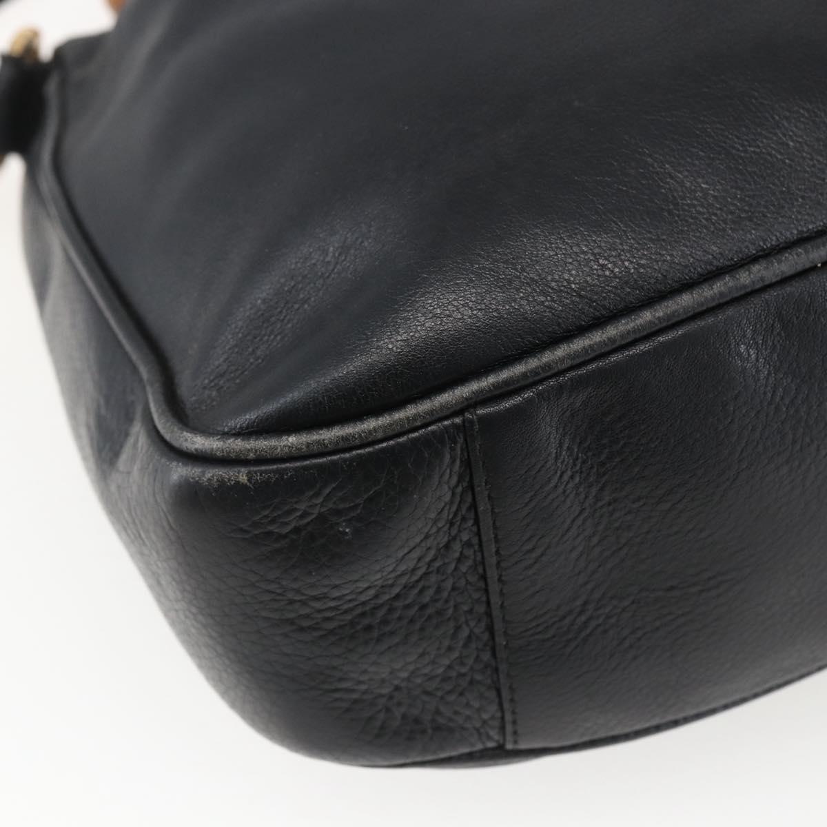 GUCCI Bamboo Shoulder Bag Leather 2way Black Gold 001 2113 1638 Auth ka2177