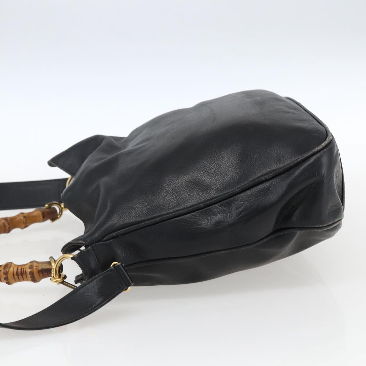 GUCCI Bamboo Shoulder Bag Leather 2way Black Gold 001 2113 1638 Auth ka2177